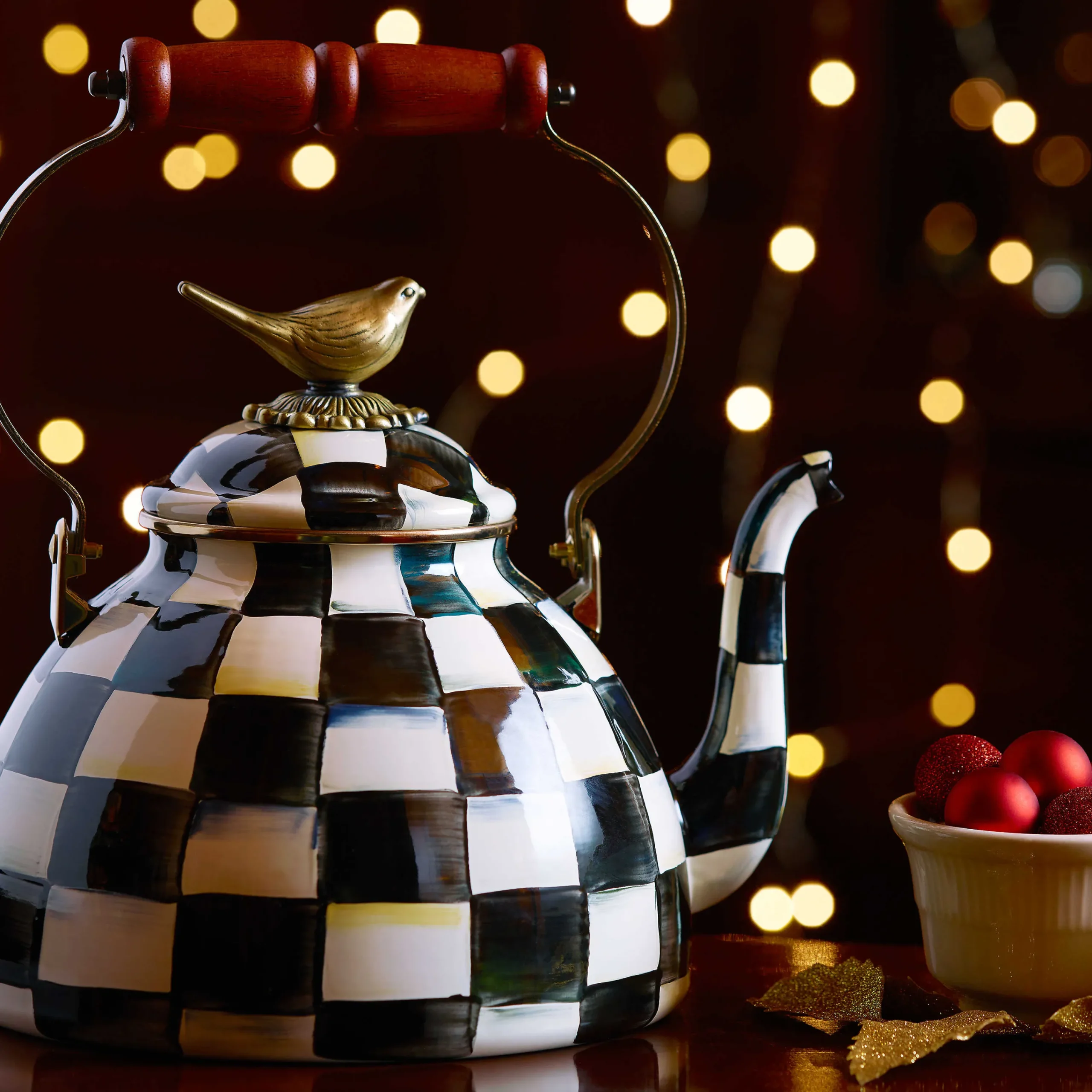 MacKenzie-Childs Cookware & Bakeware|Tea Kettles<Courtly Check 3 Quart Tea Kettle with Bird