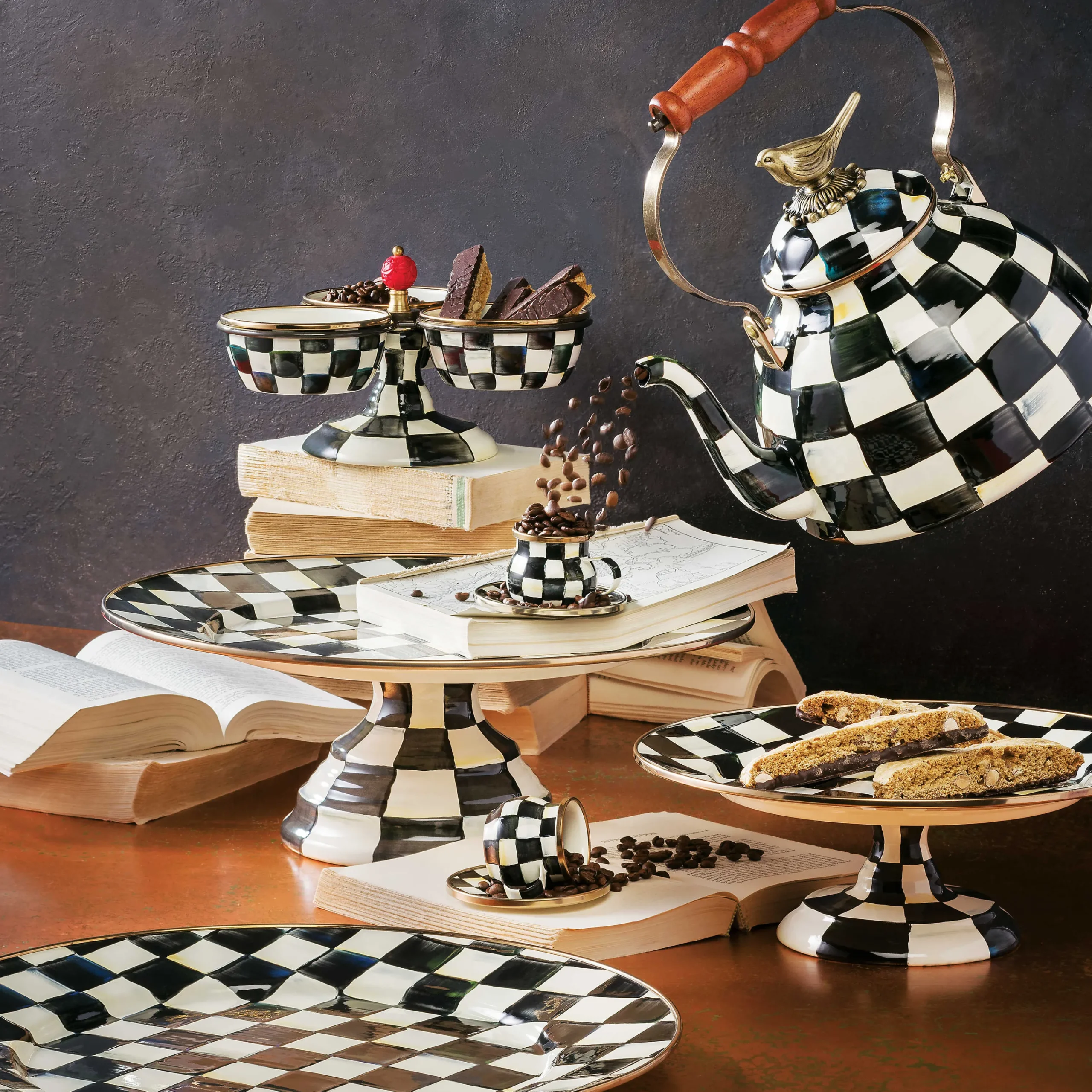 MacKenzie-Childs Cookware & Bakeware|Tea Kettles<Courtly Check 3 Quart Tea Kettle with Bird