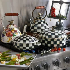 MacKenzie-Childs Cookware & Bakeware|Tea Kettles<Courtly Check 3 Quart Tea Kettle with Bird