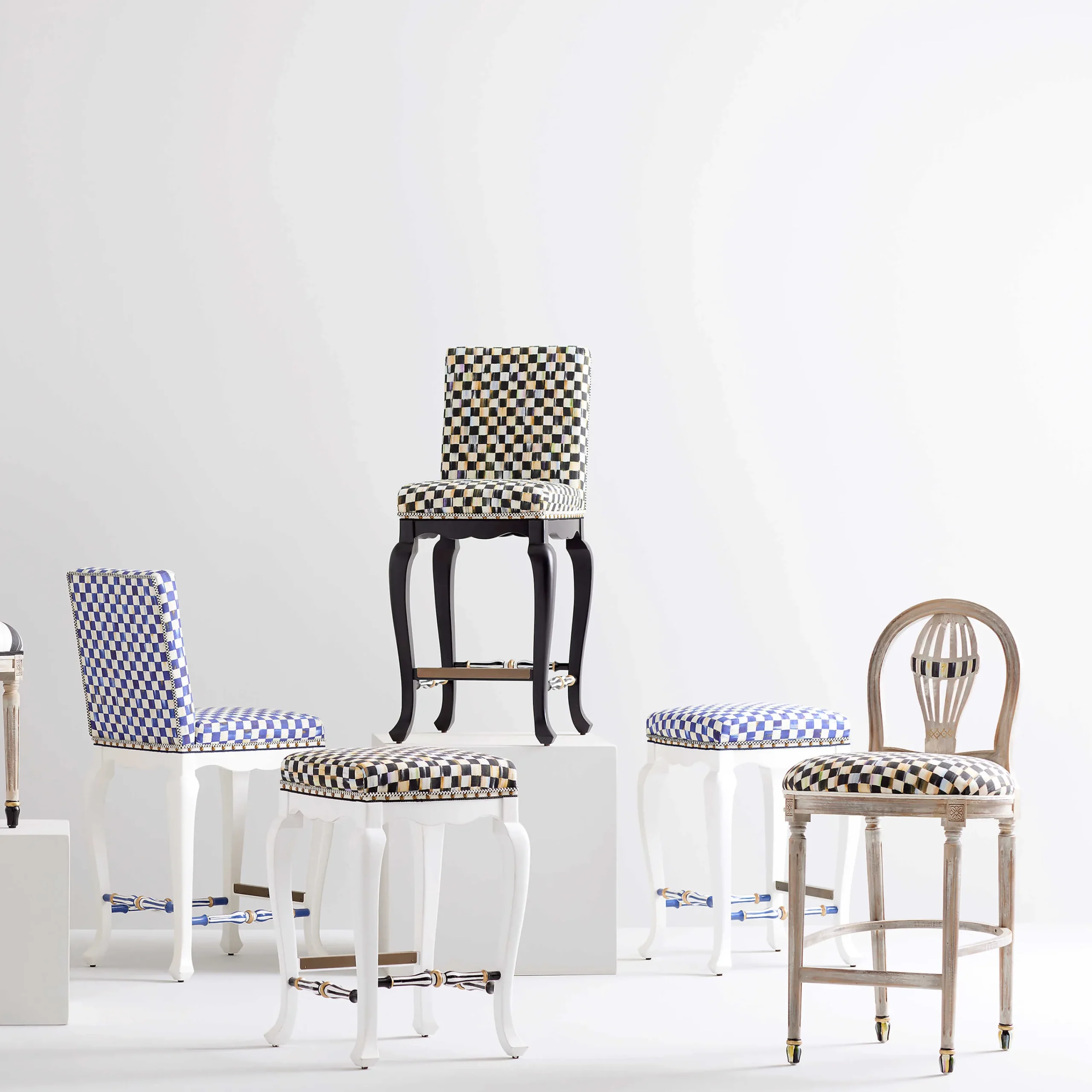 MacKenzie-Childs Dining Room & Kitchen<Courtly Check Black Counter Stool with Back
