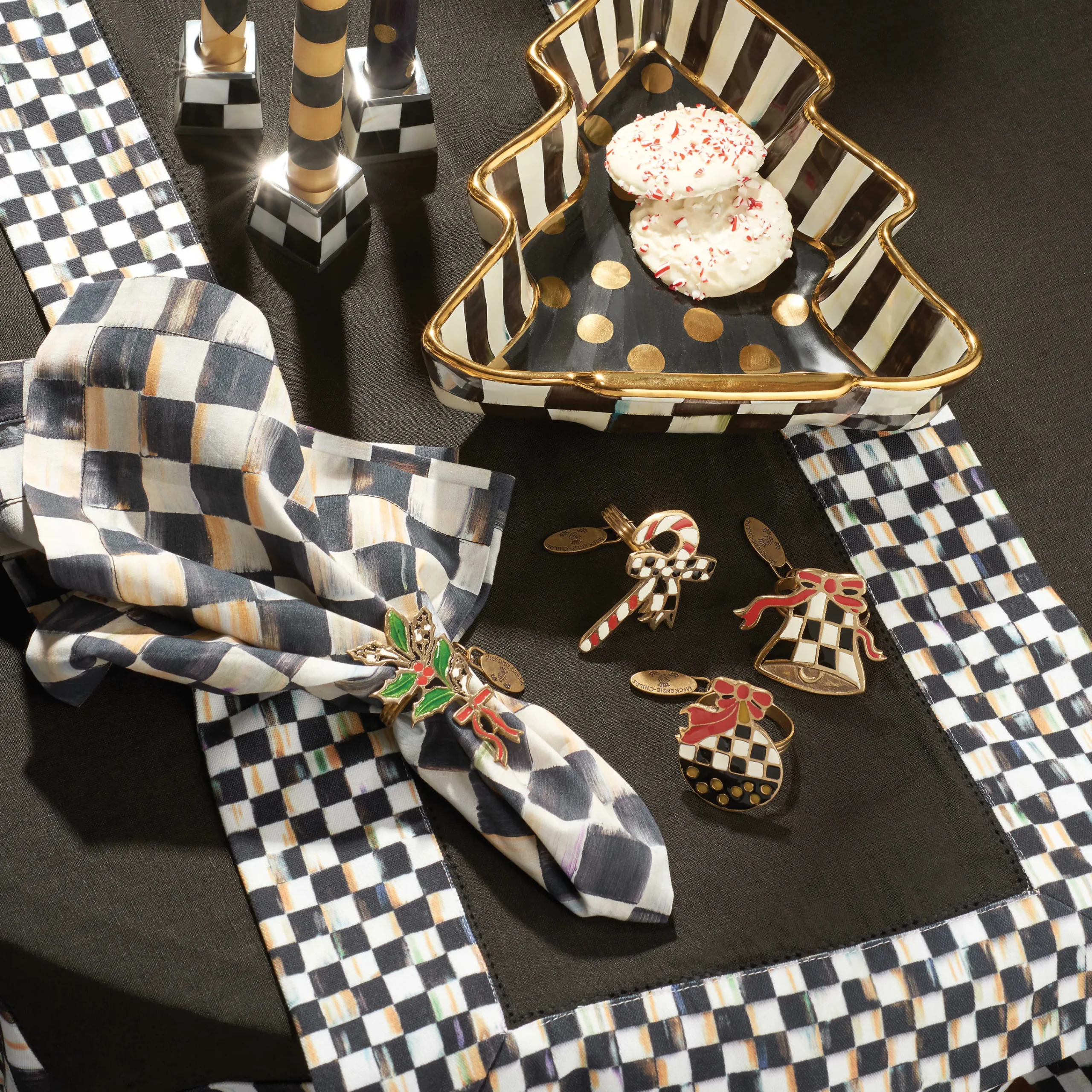 MacKenzie-Childs Kitchen & Table Linens<Courtly Check Black Table Runner