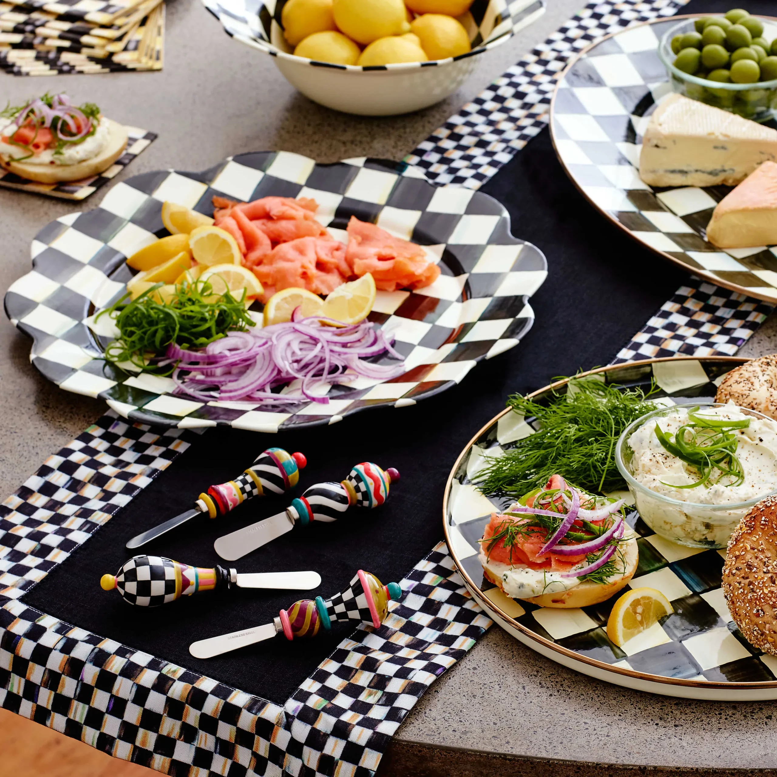 MacKenzie-Childs Kitchen & Table Linens<Courtly Check Black Table Runner