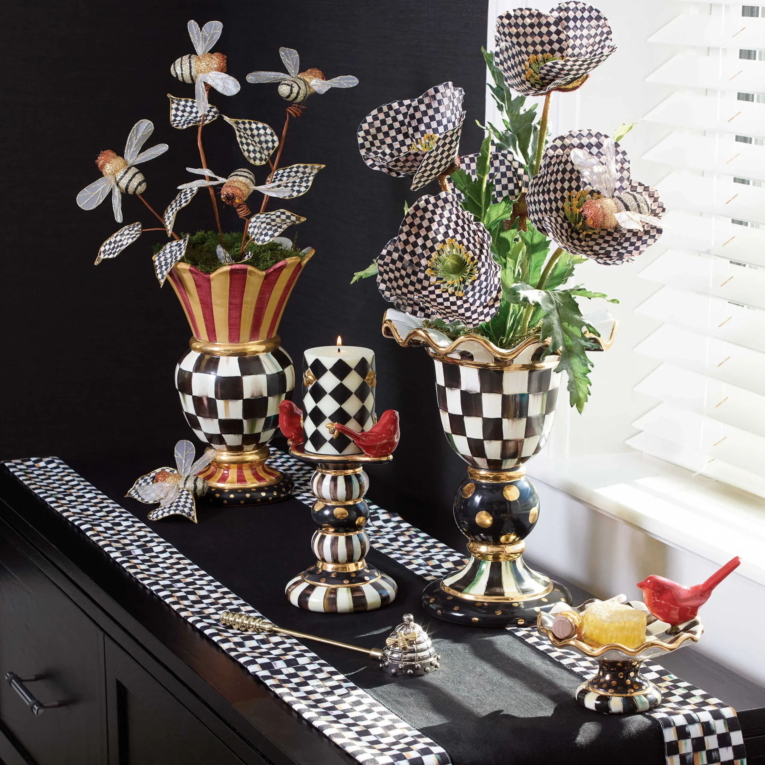 MacKenzie-Childs Kitchen & Table Linens<Courtly Check Black Table Runner