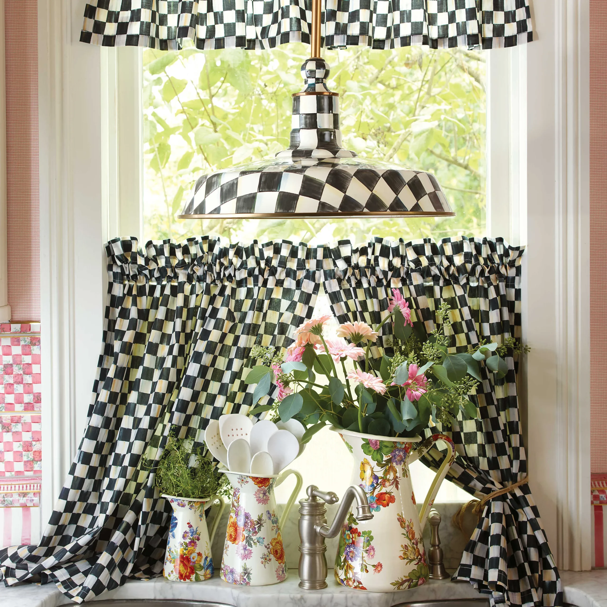 MacKenzie-Childs Room Accents<Courtly Check Cafe Curtains, Set of 2