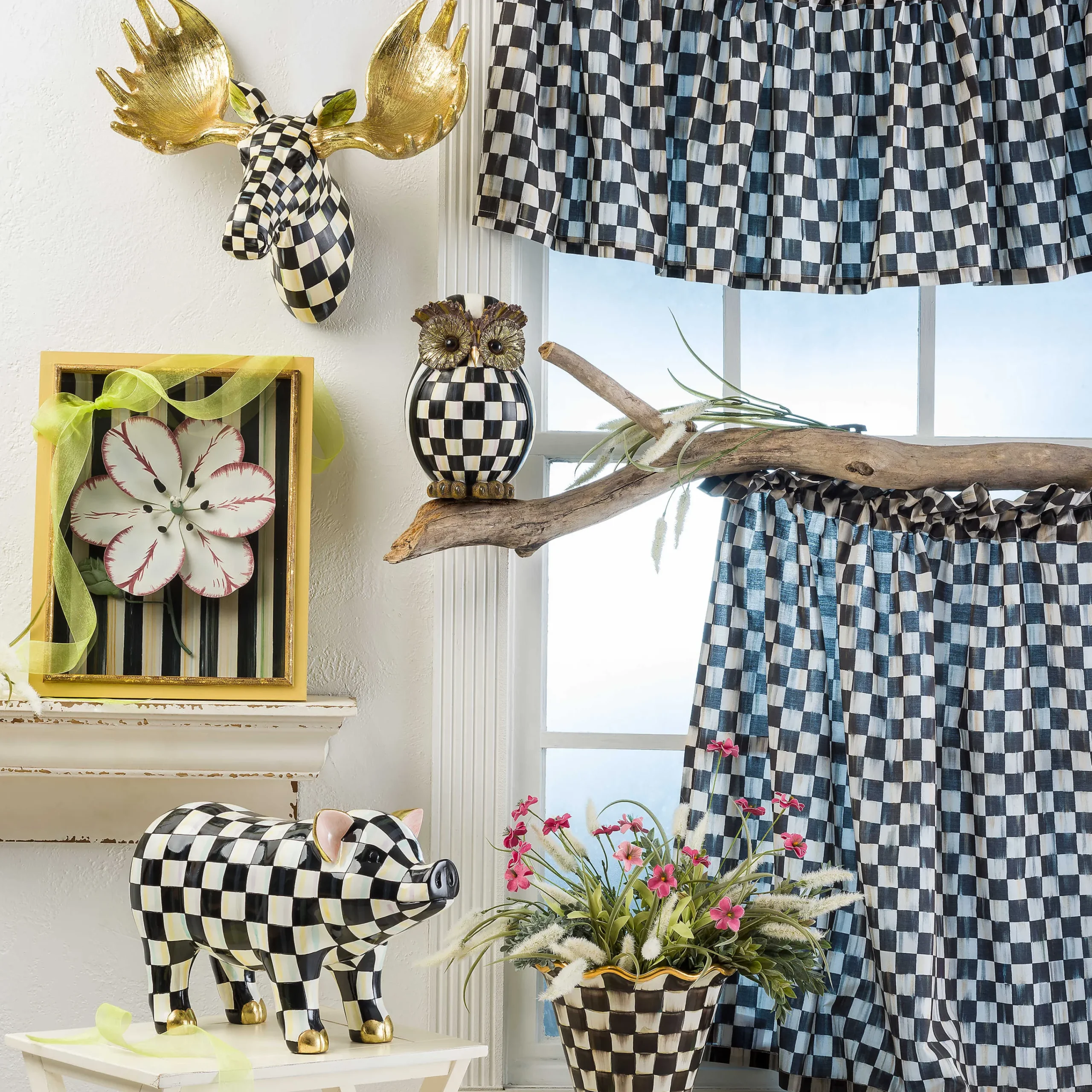 MacKenzie-Childs Room Accents<Courtly Check Cafe Curtains, Set of 2