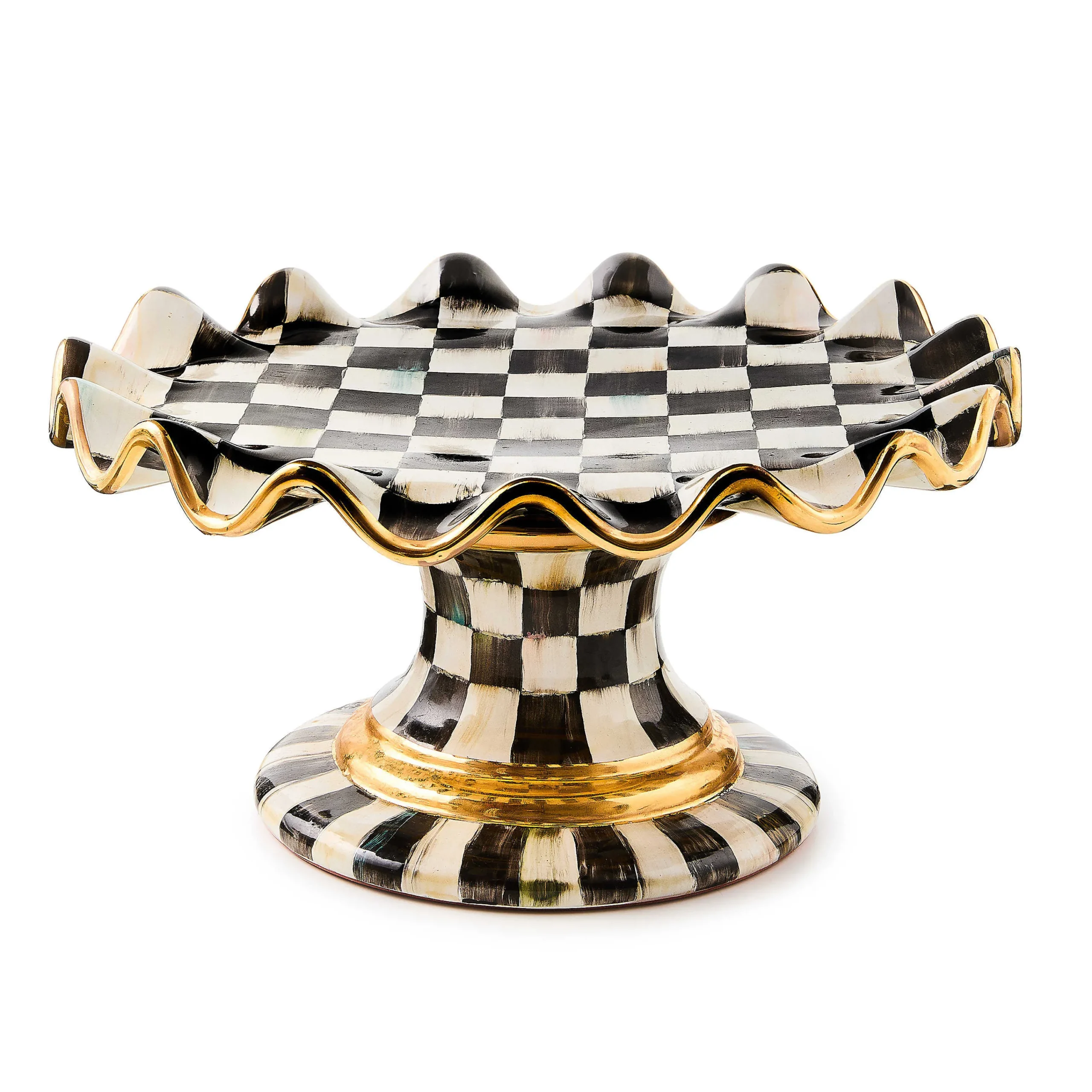 MacKenzie-Childs Serveware<Courtly Check Ceramic Fluted Cake Stand