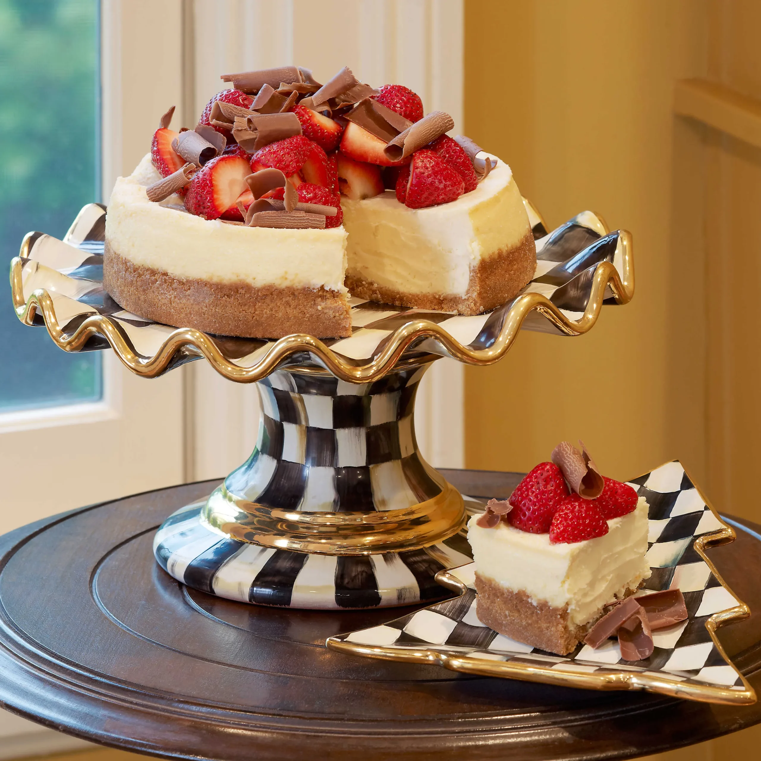 MacKenzie-Childs Serveware<Courtly Check Ceramic Fluted Cake Stand