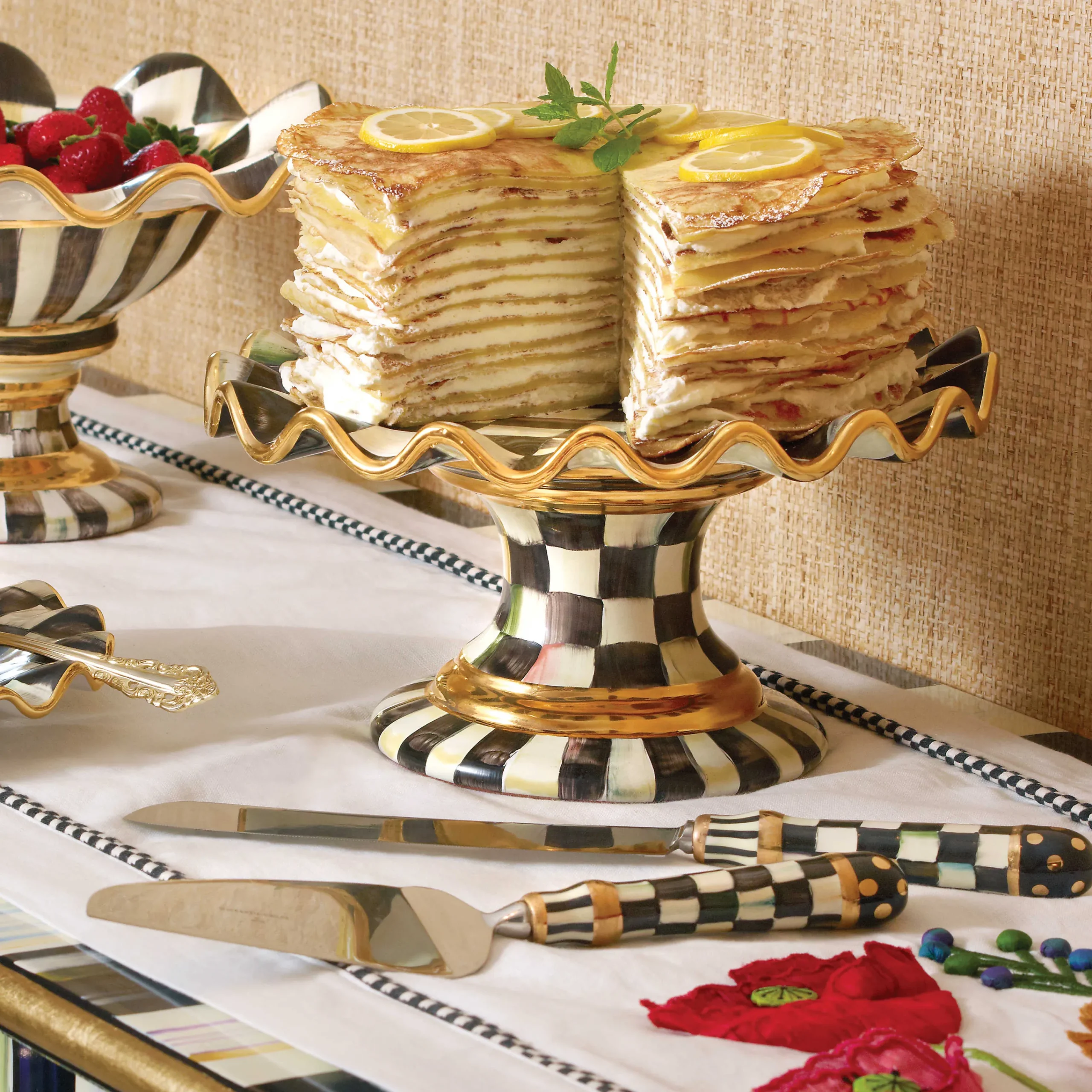 MacKenzie-Childs Serveware<Courtly Check Ceramic Fluted Cake Stand