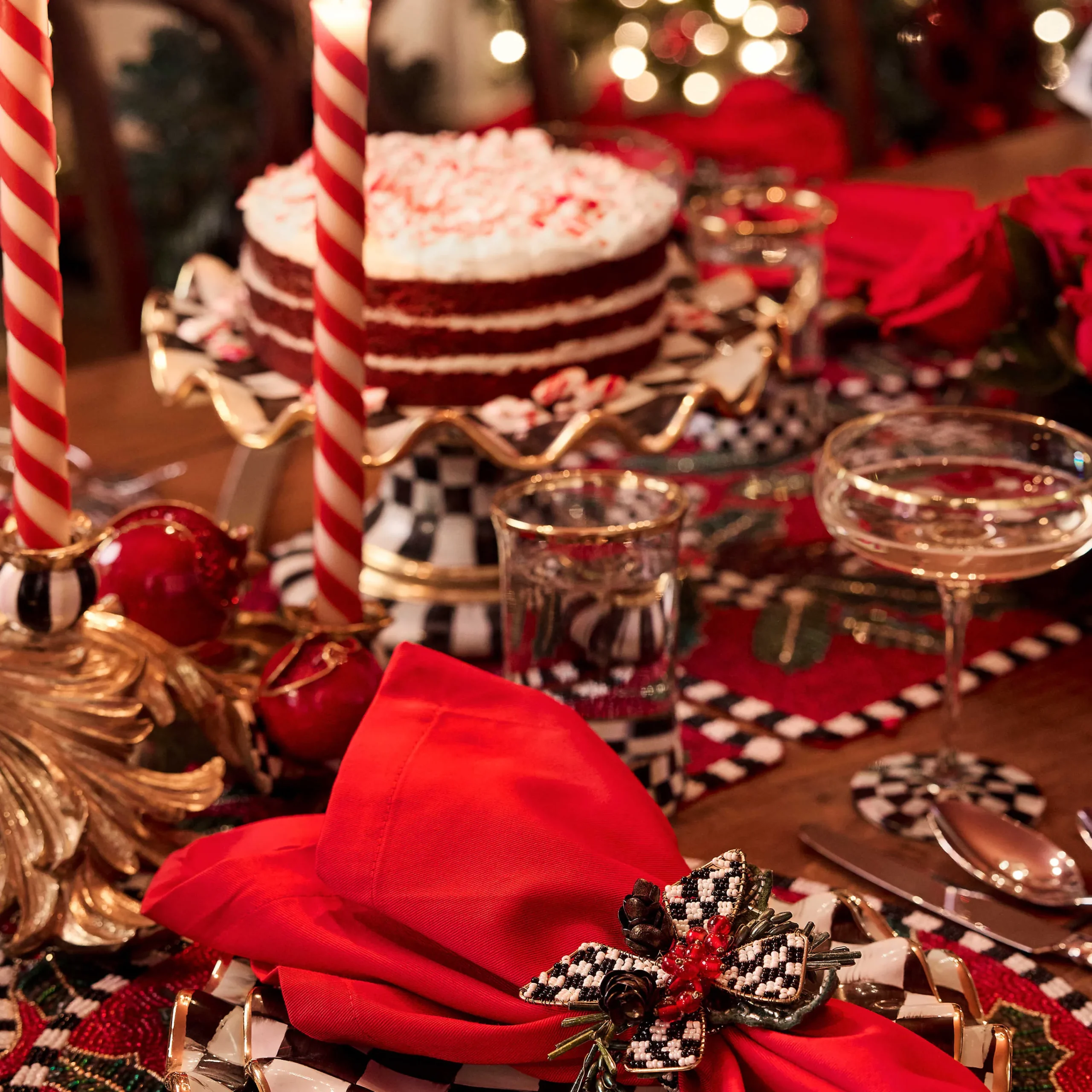 MacKenzie-Childs Serveware<Courtly Check Ceramic Fluted Cake Stand