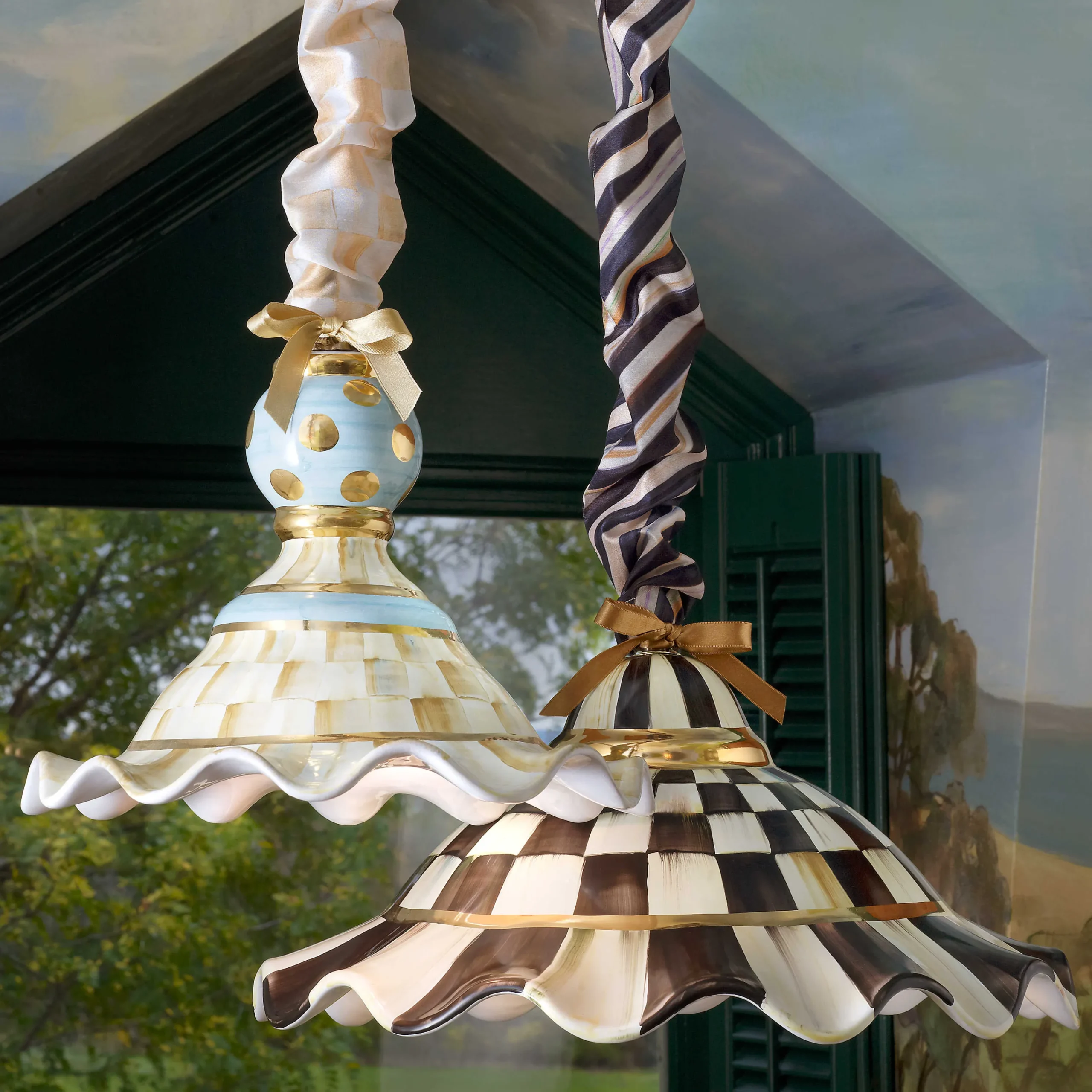 MacKenzie-Childs Lighting<Courtly Check Ceramic Fluted Hanging Lamp
