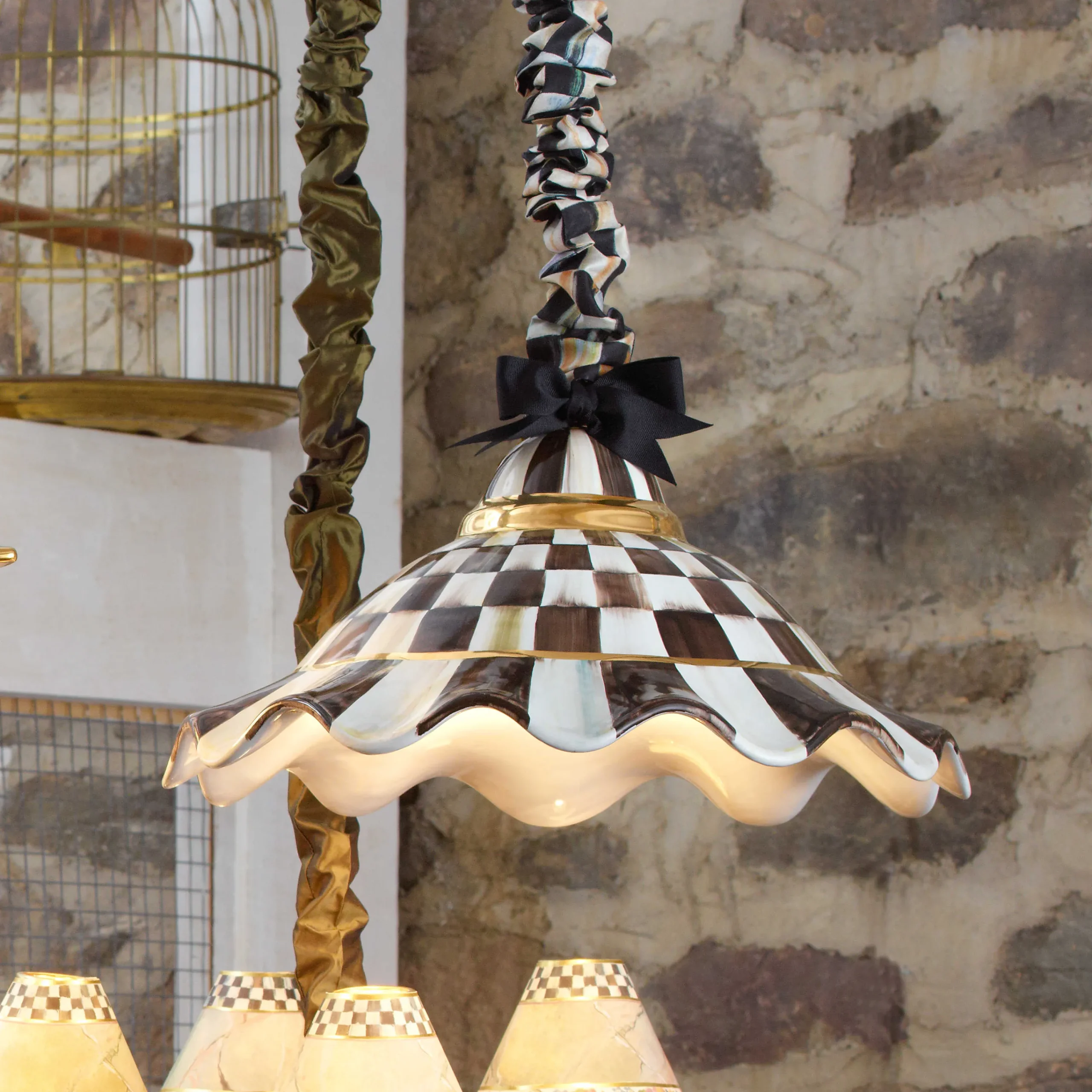 MacKenzie-Childs Lighting<Courtly Check Ceramic Fluted Hanging Lamp