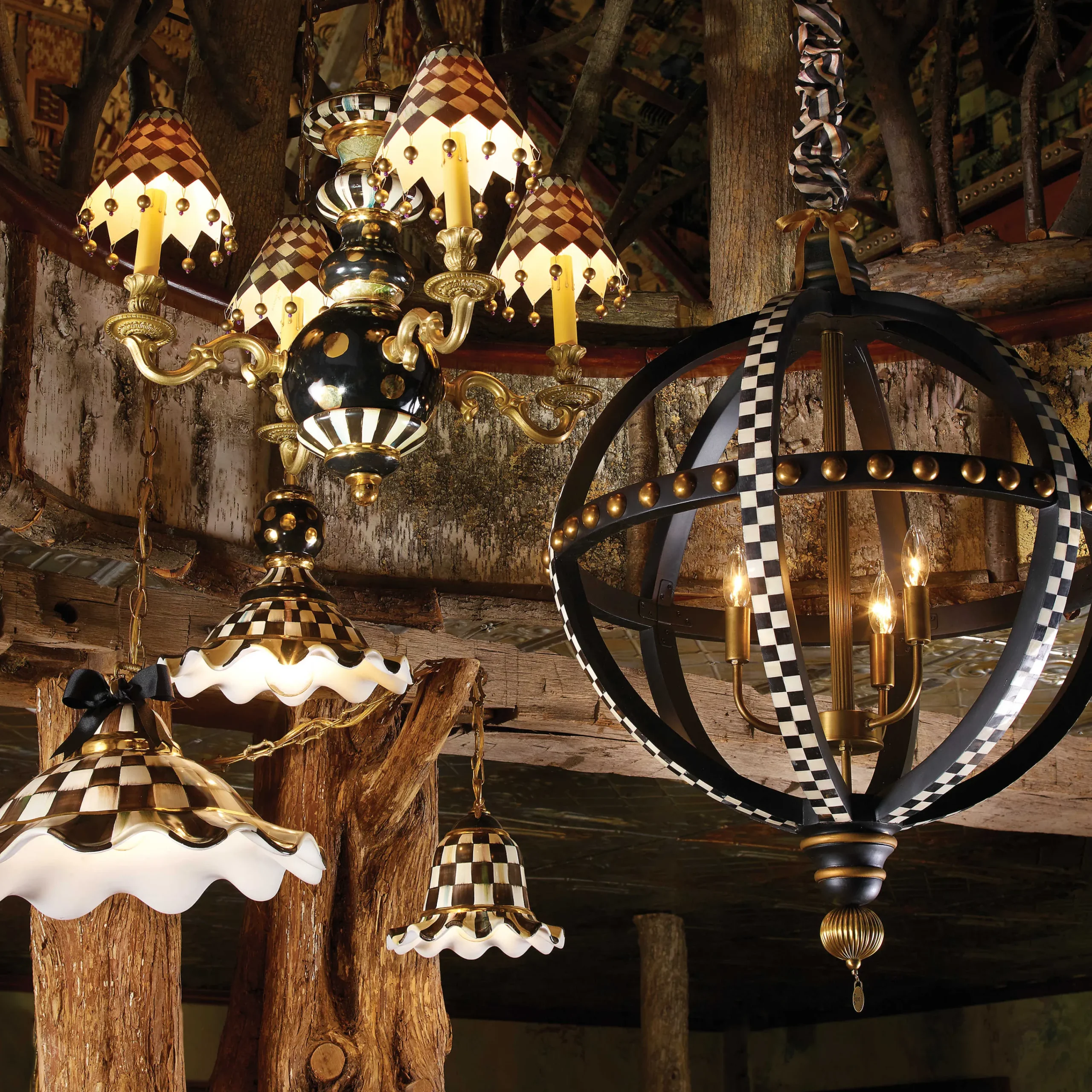 MacKenzie-Childs Lighting<Courtly Check Ceramic Fluted Hanging Lamp