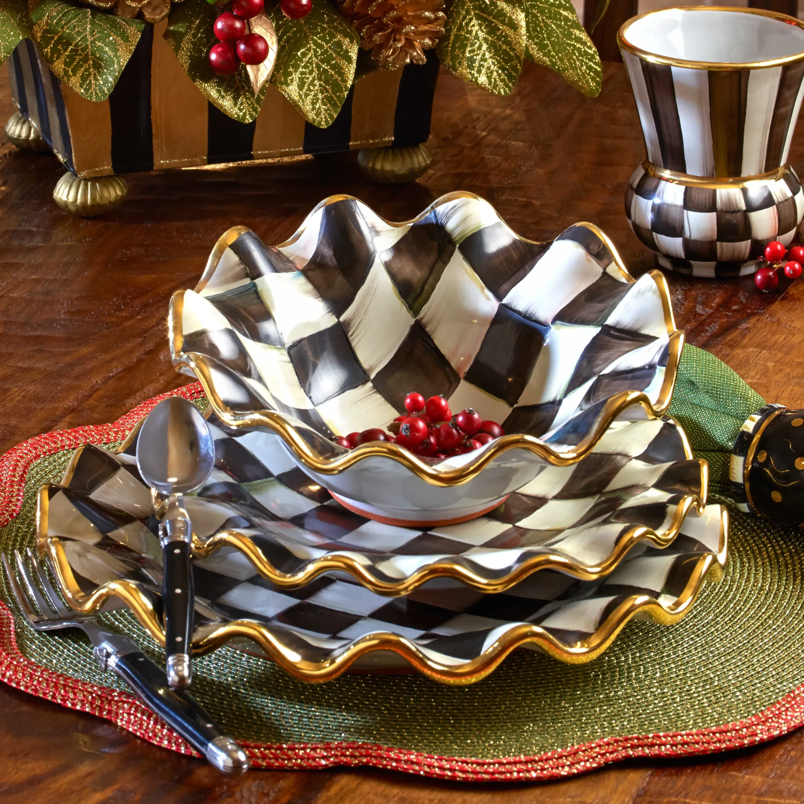 MacKenzie-Childs Dinnerware & Flatware<Courtly Check Ceramic Fluted Breakfast Bowl