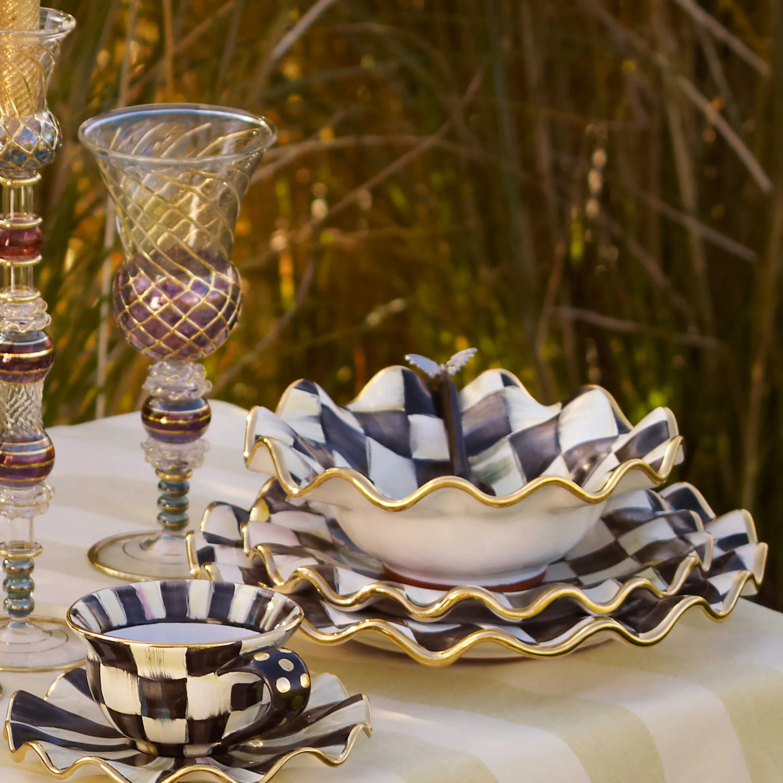 MacKenzie-Childs Dinnerware & Flatware<Courtly Check Ceramic Fluted Breakfast Bowl