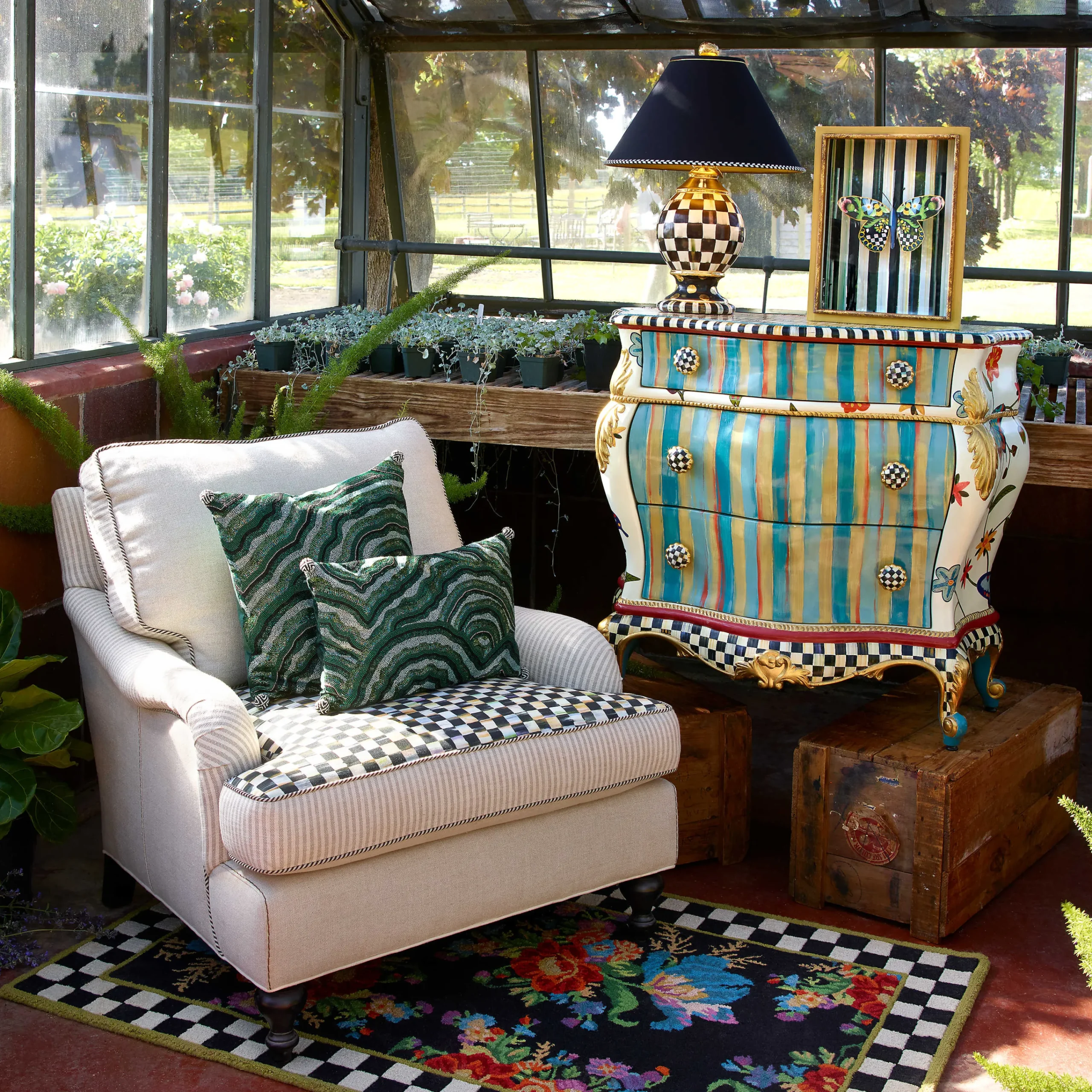 MacKenzie-Childs Room Accents|Lighting<Courtly Check Ceramic Globe Lamp