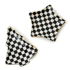 MacKenzie-Childs Holiday|Decor Sets<Courtly Check Ceramic Star  Tree Trinket Trays, Set of 2