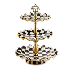MacKenzie-Childs Bar Entertaining|Serveware<Courtly Check Ceramic Three Tier Sweet Stand