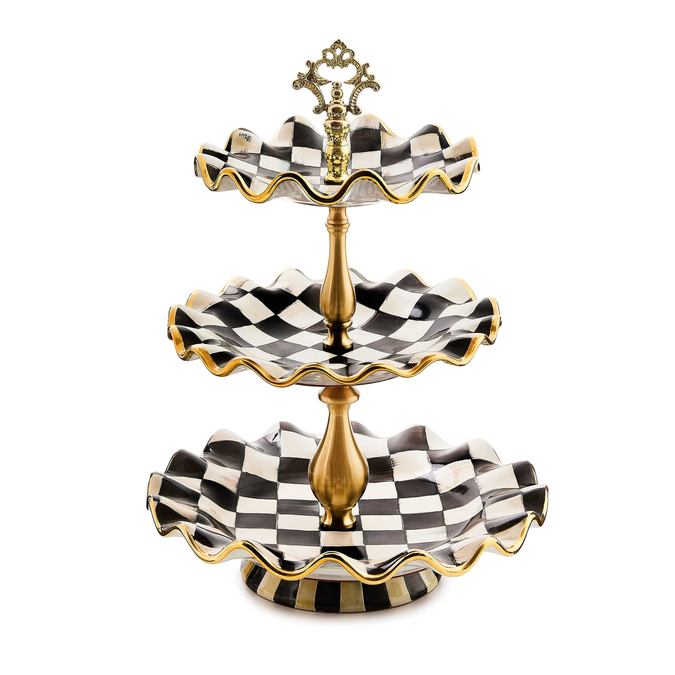 MacKenzie-Childs Bar Entertaining|Serveware<Courtly Check Ceramic Three Tier Sweet Stand