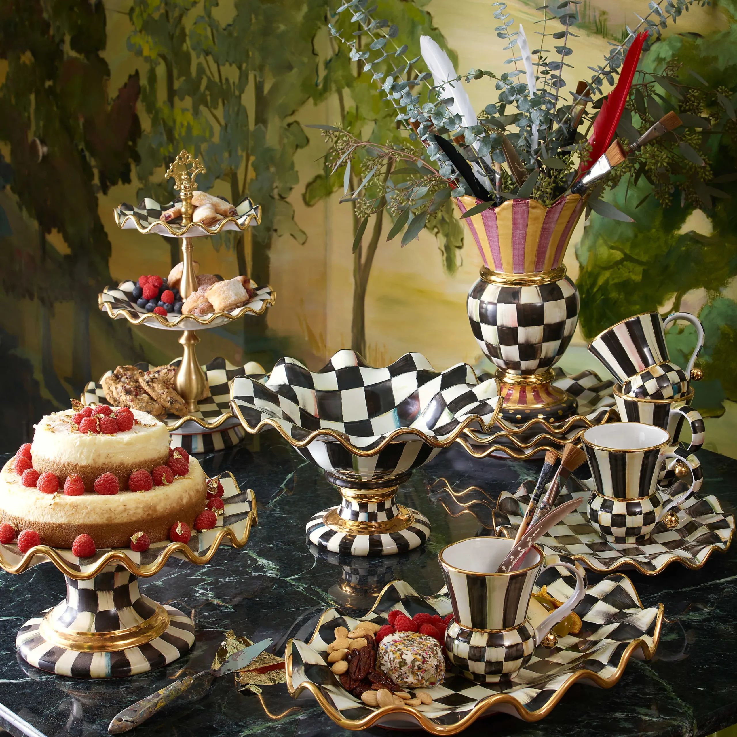 MacKenzie-Childs Bar Entertaining|Serveware<Courtly Check Ceramic Three Tier Sweet Stand