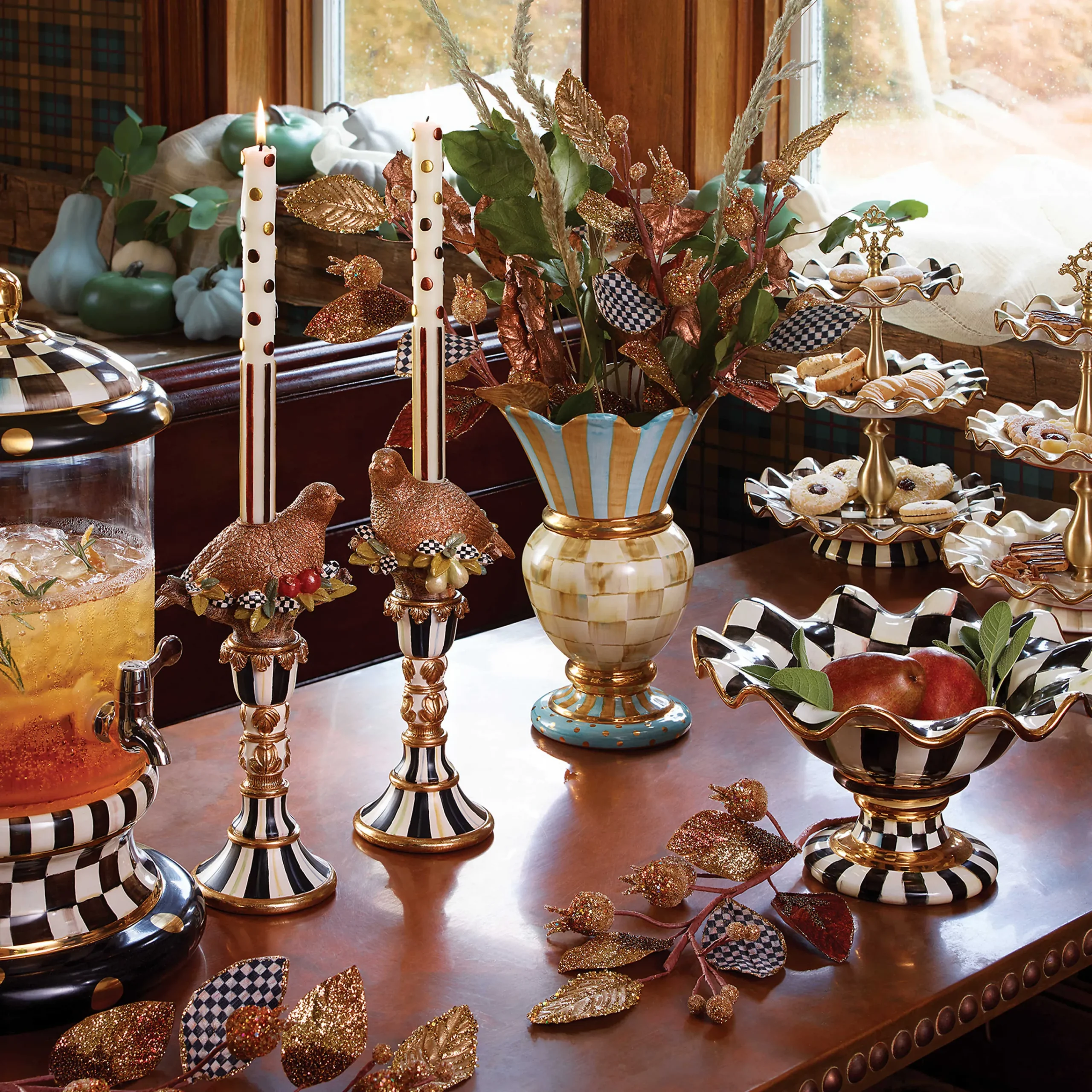 MacKenzie-Childs Bar Entertaining|Serveware<Courtly Check Ceramic Three Tier Sweet Stand
