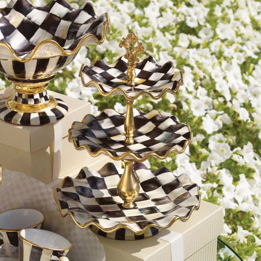 MacKenzie-Childs Bar Entertaining|Serveware<Courtly Check Ceramic Three Tier Sweet Stand