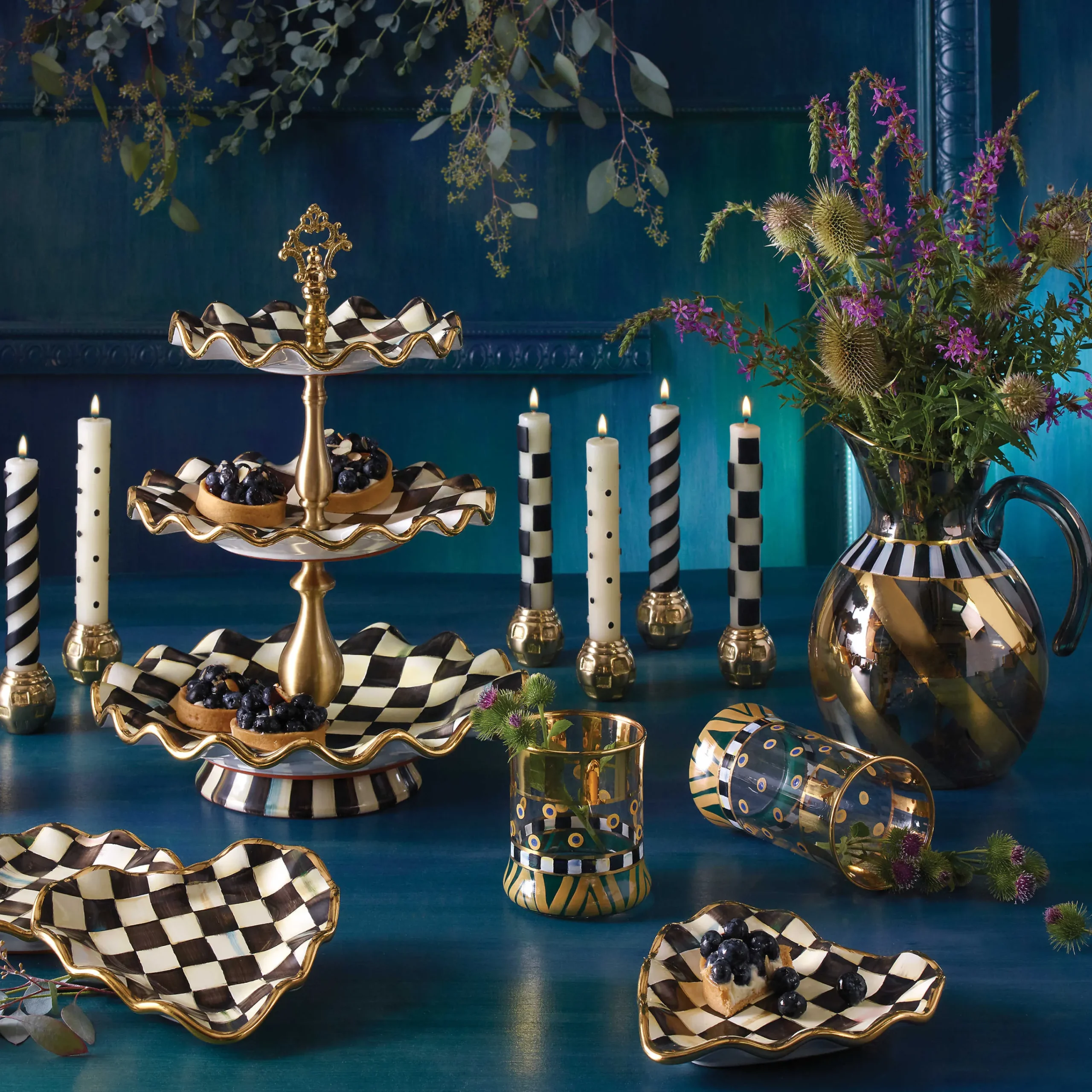 MacKenzie-Childs Bar Entertaining|Serveware<Courtly Check Ceramic Three Tier Sweet Stand