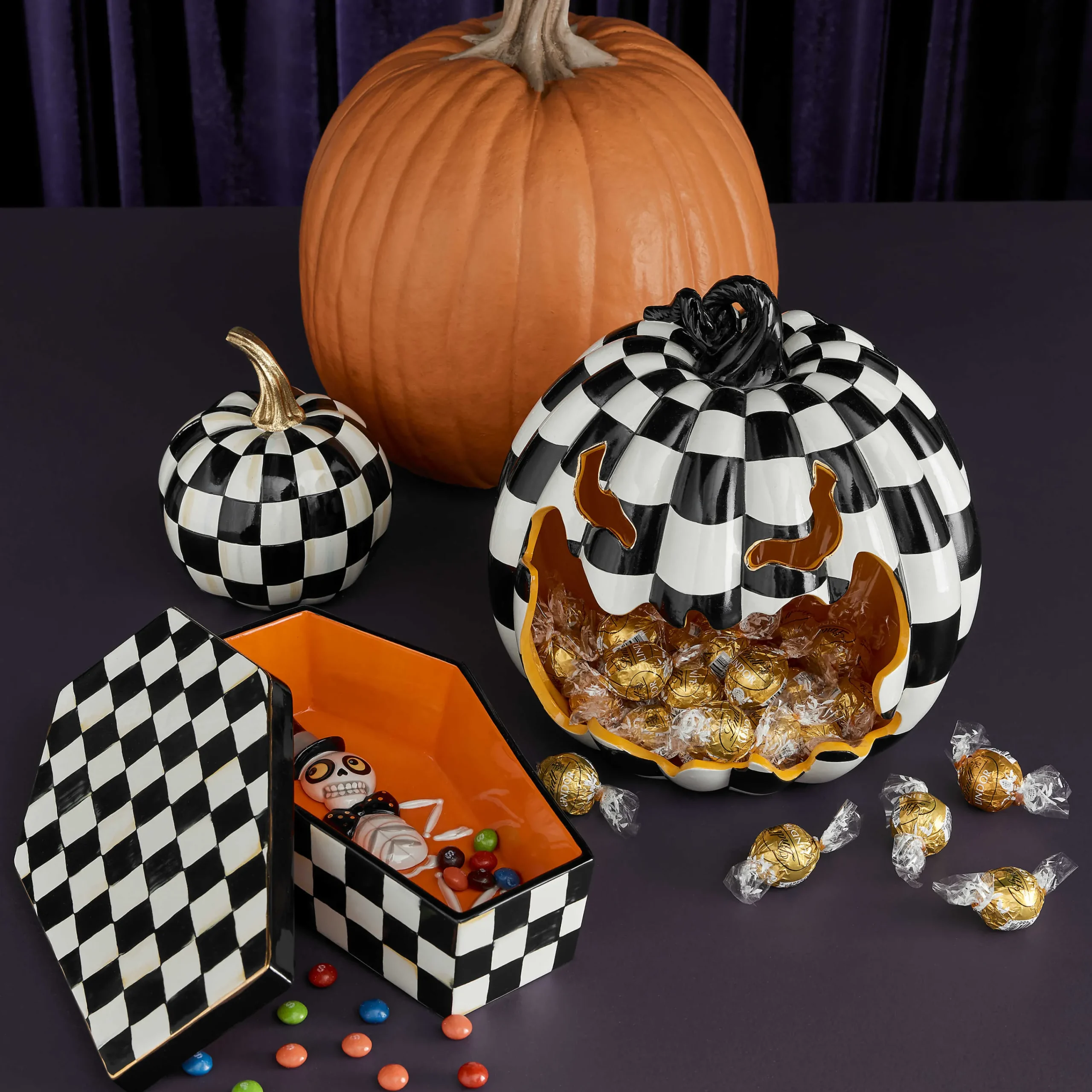 MacKenzie-Childs Pumpkins|The Halloween Shop<Courtly Check Glossy Mini Pumpkin