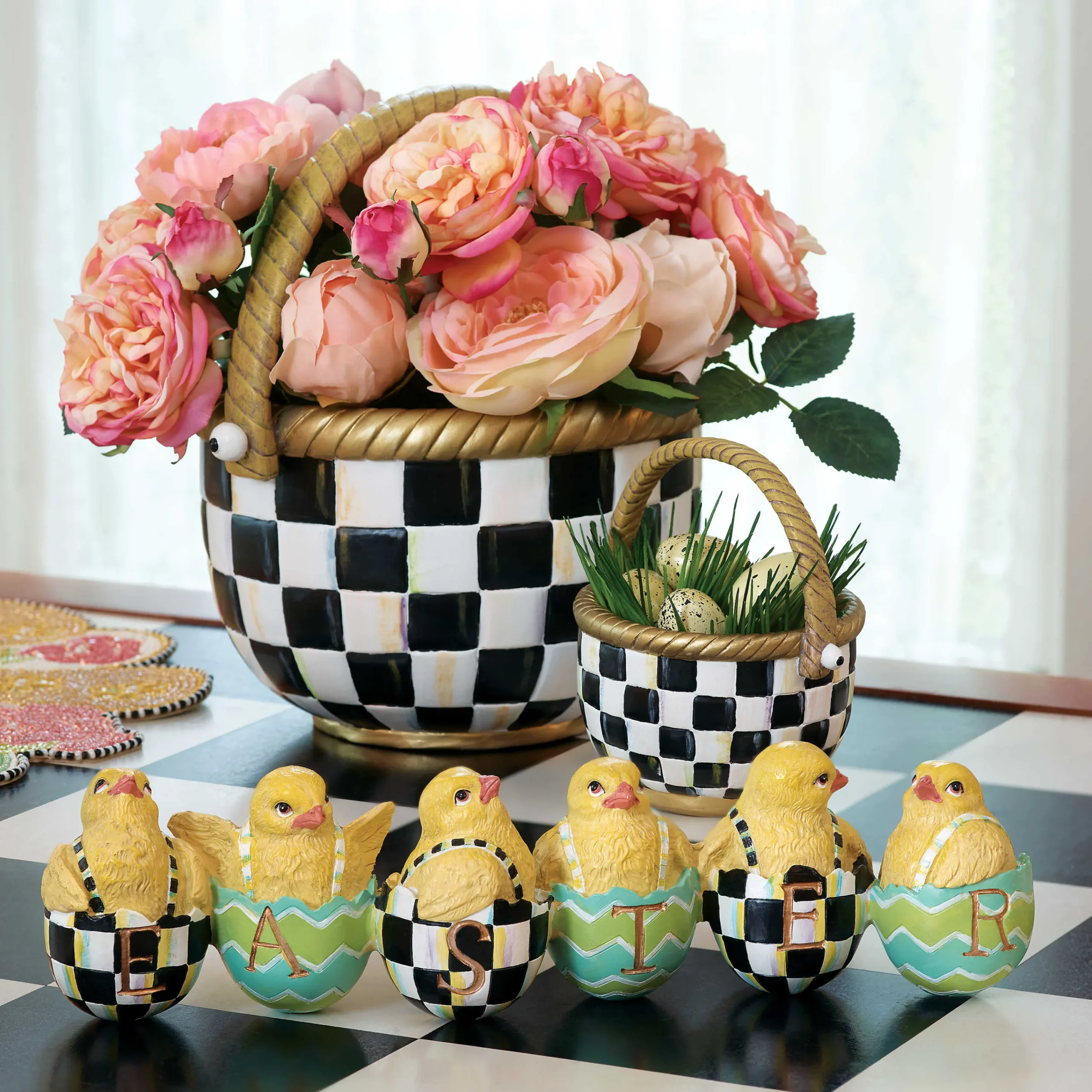 MacKenzie-Childs Easter|Spring<Courtly Check Large Basket