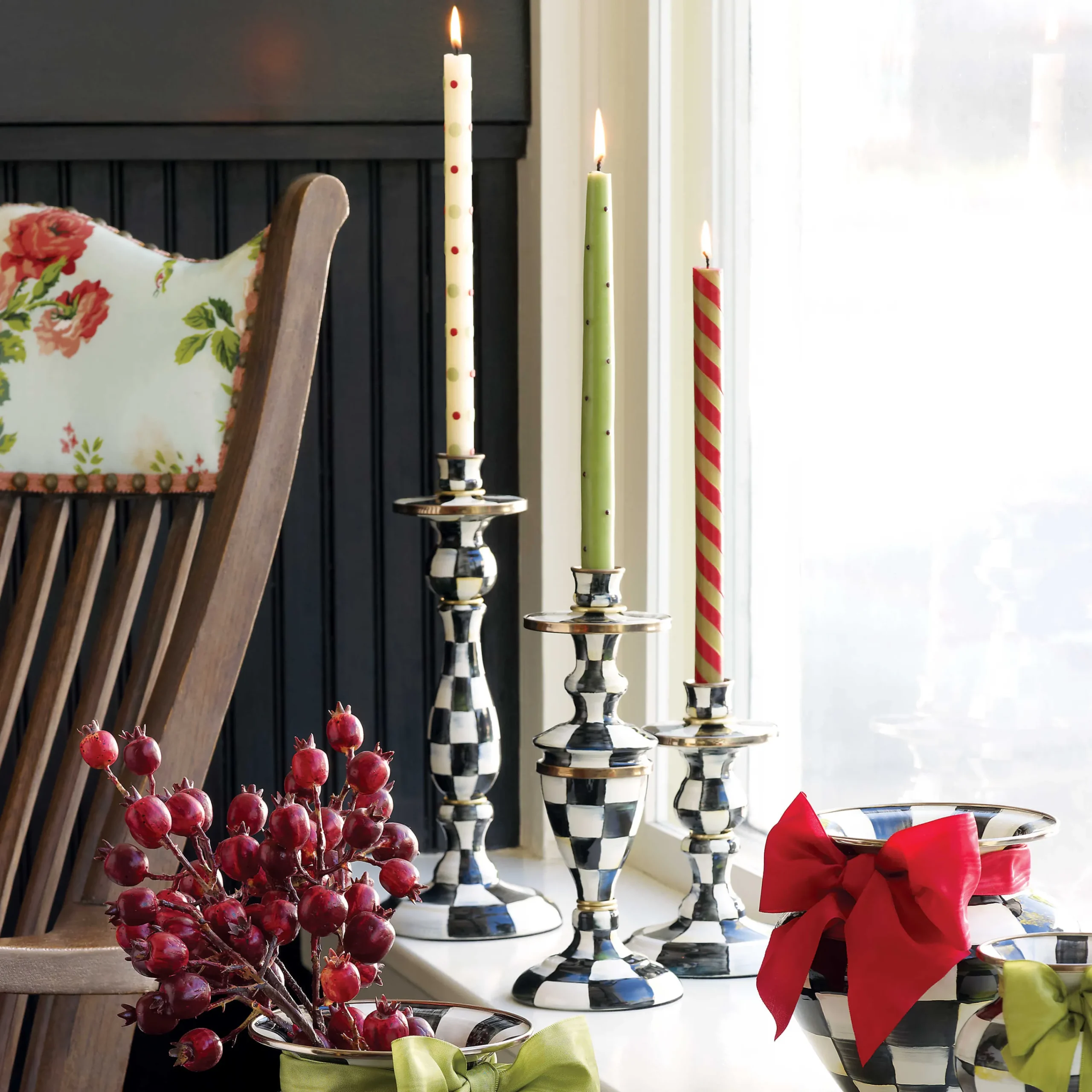 MacKenzie-Childs Candles & Fragrances|Table Accessories<Courtly Check Large Enamel Candlestick