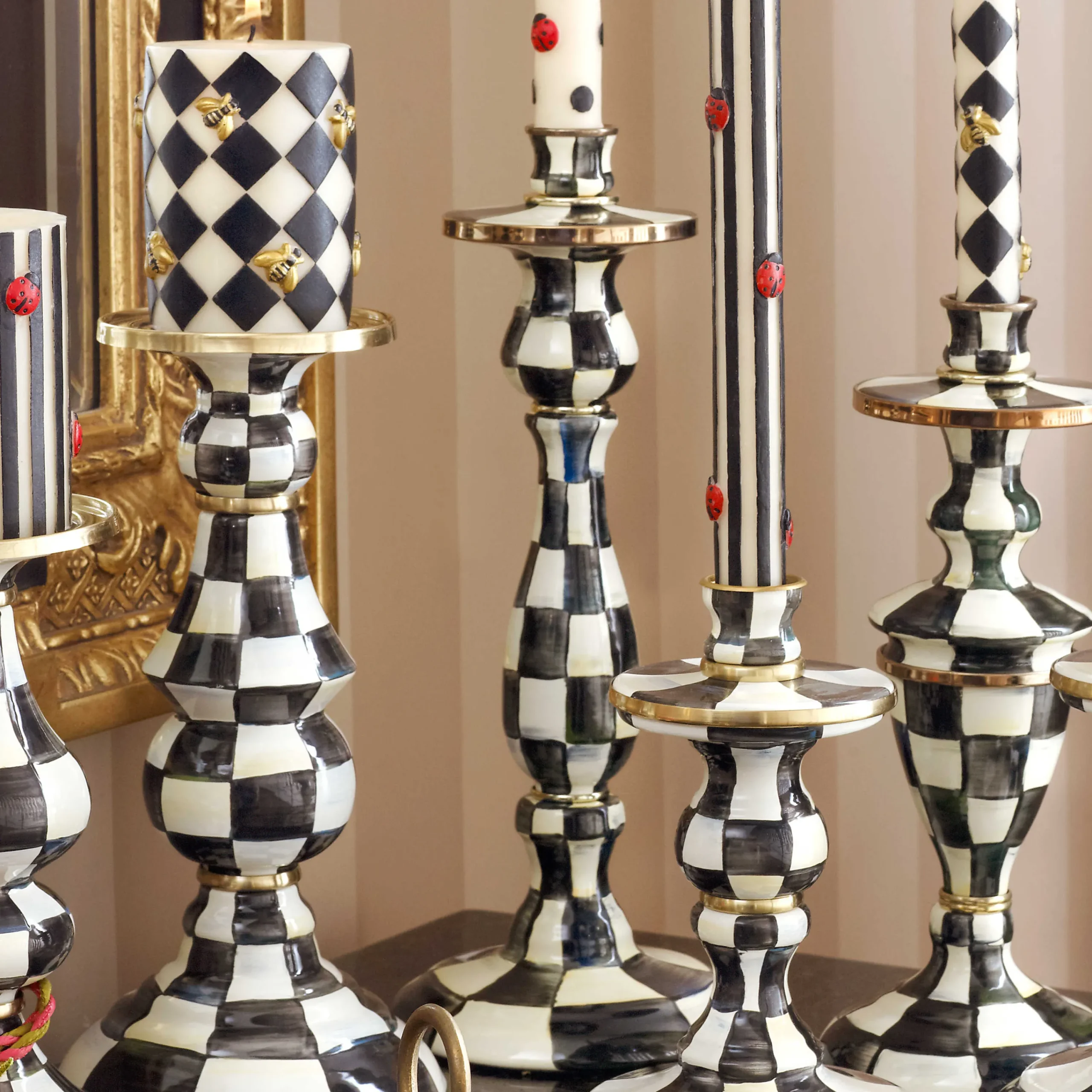 MacKenzie-Childs Candles & Fragrances|Table Accessories<Courtly Check Large Enamel Candlestick