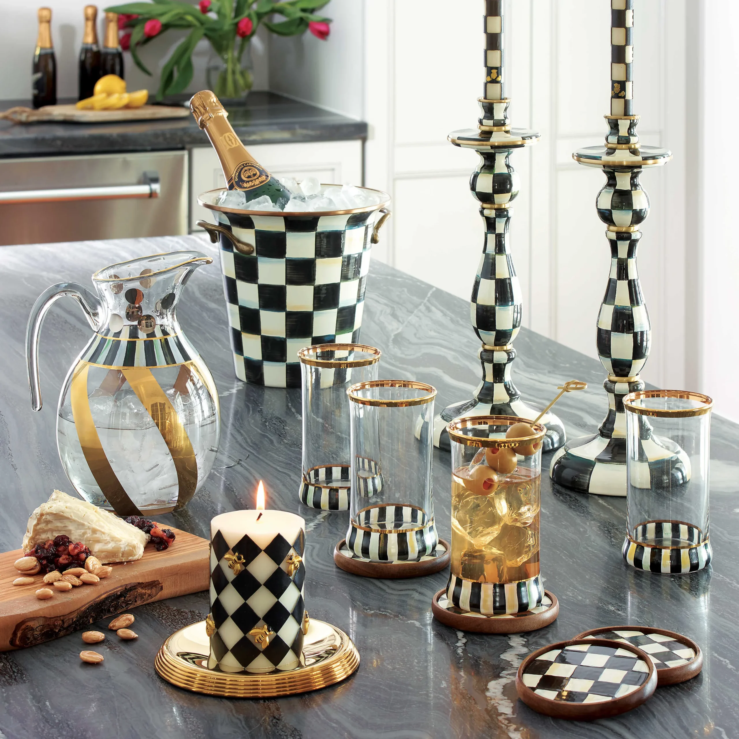 MacKenzie-Childs Candles & Fragrances|Table Accessories<Courtly Check Large Enamel Candlestick