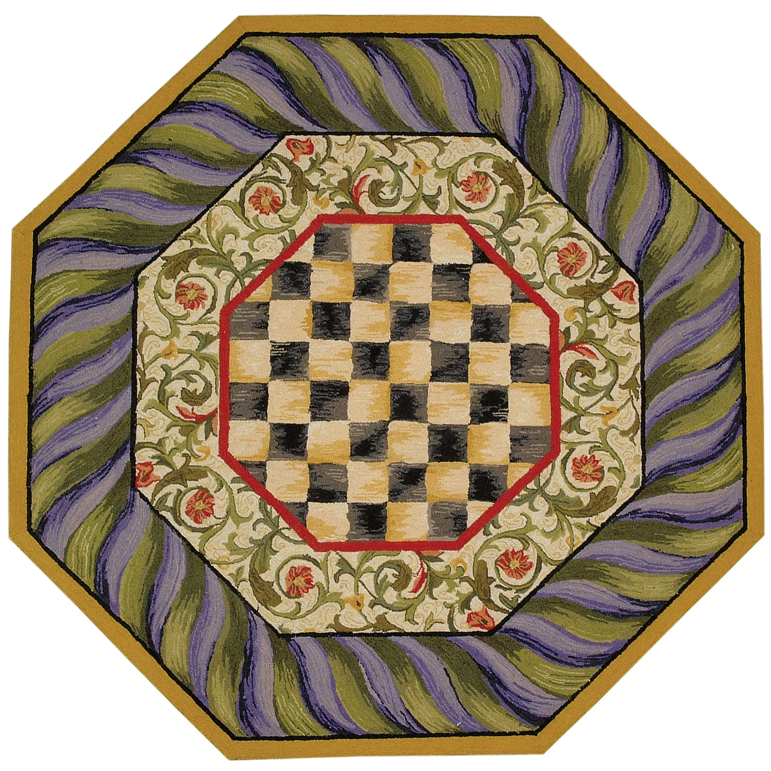 MacKenzie-Childs Rugs<Courtly Check Purple  Green 5' Octagon Rug