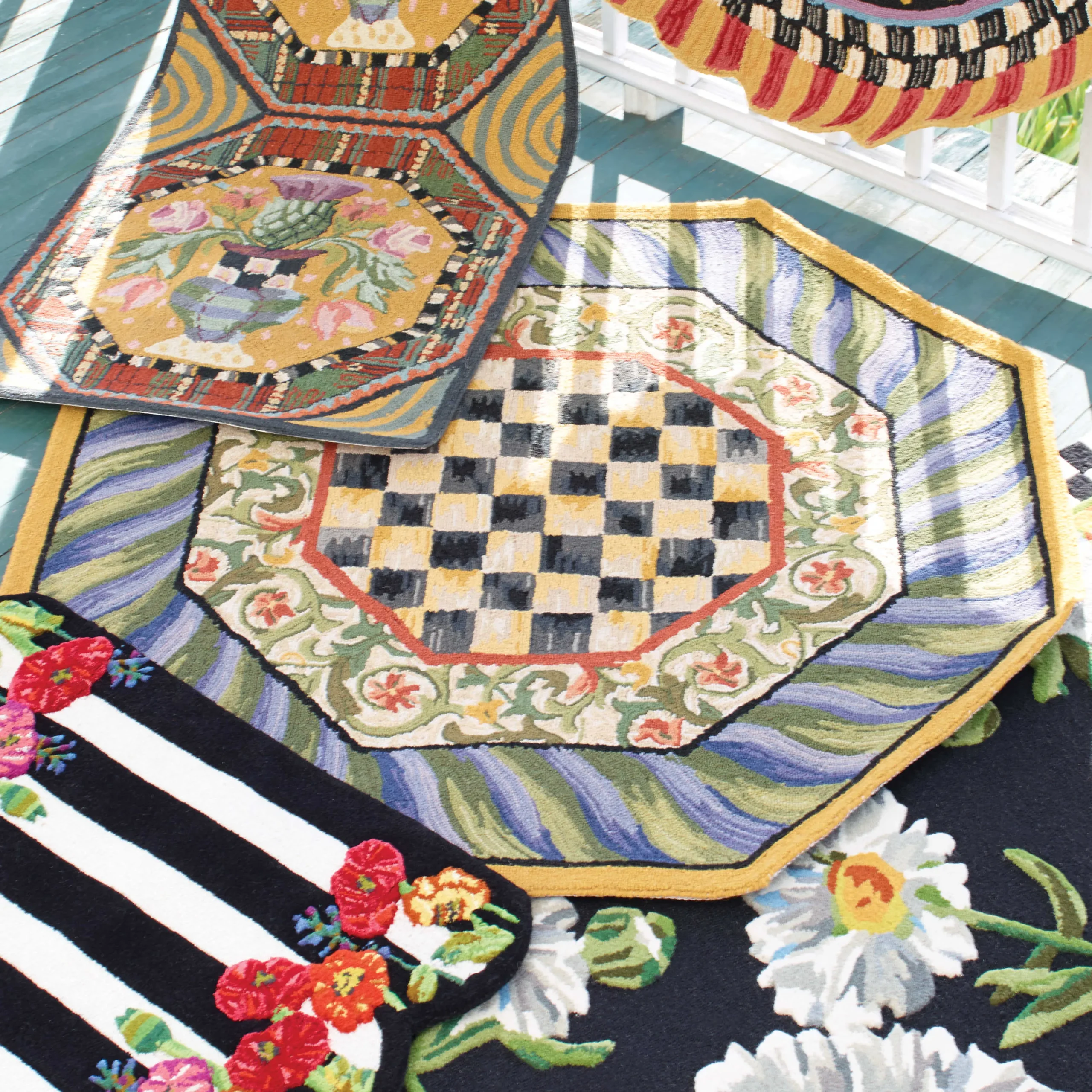 MacKenzie-Childs Rugs<Courtly Check Purple  Green 5' Octagon Rug
