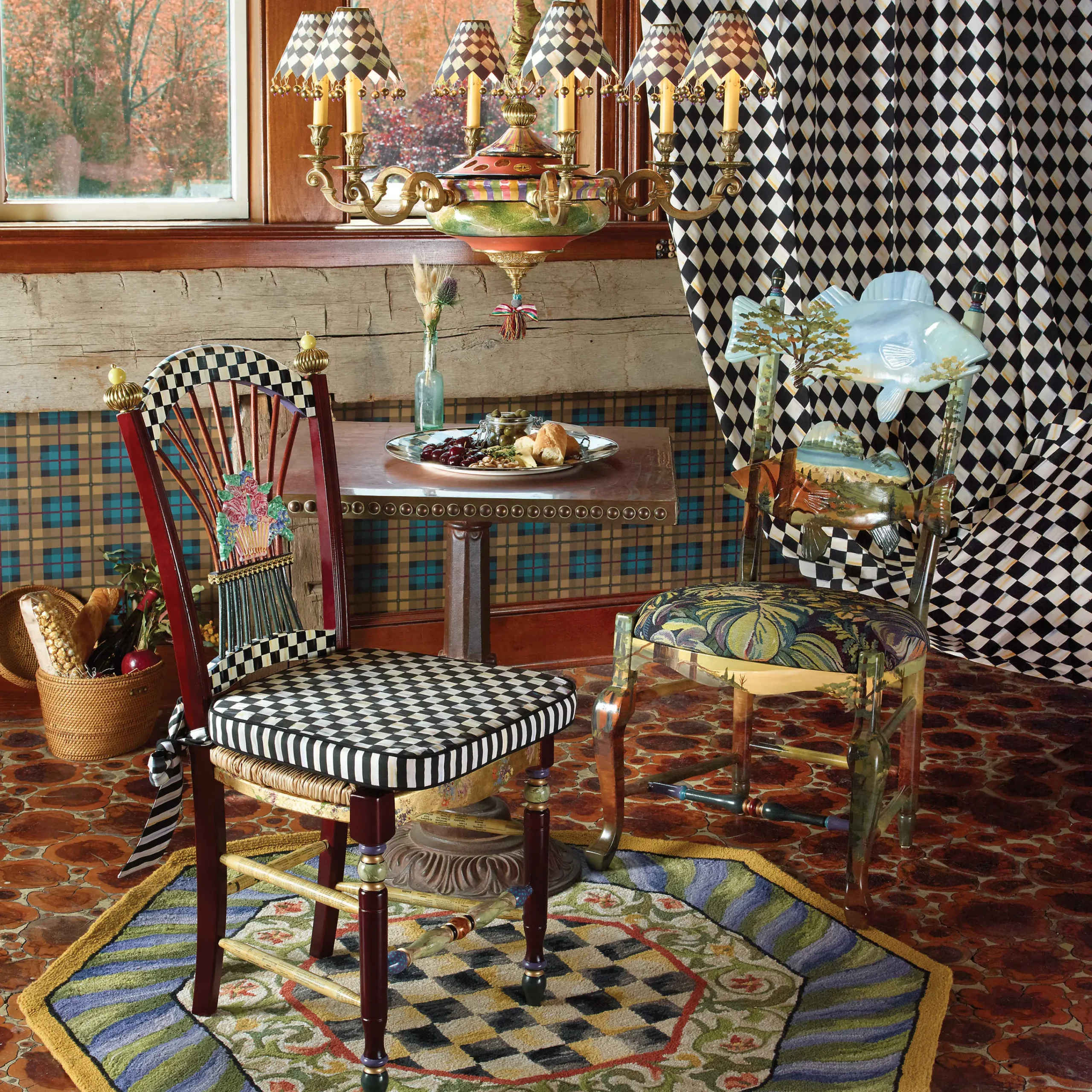 MacKenzie-Childs Rugs<Courtly Check Purple  Green 5' Octagon Rug