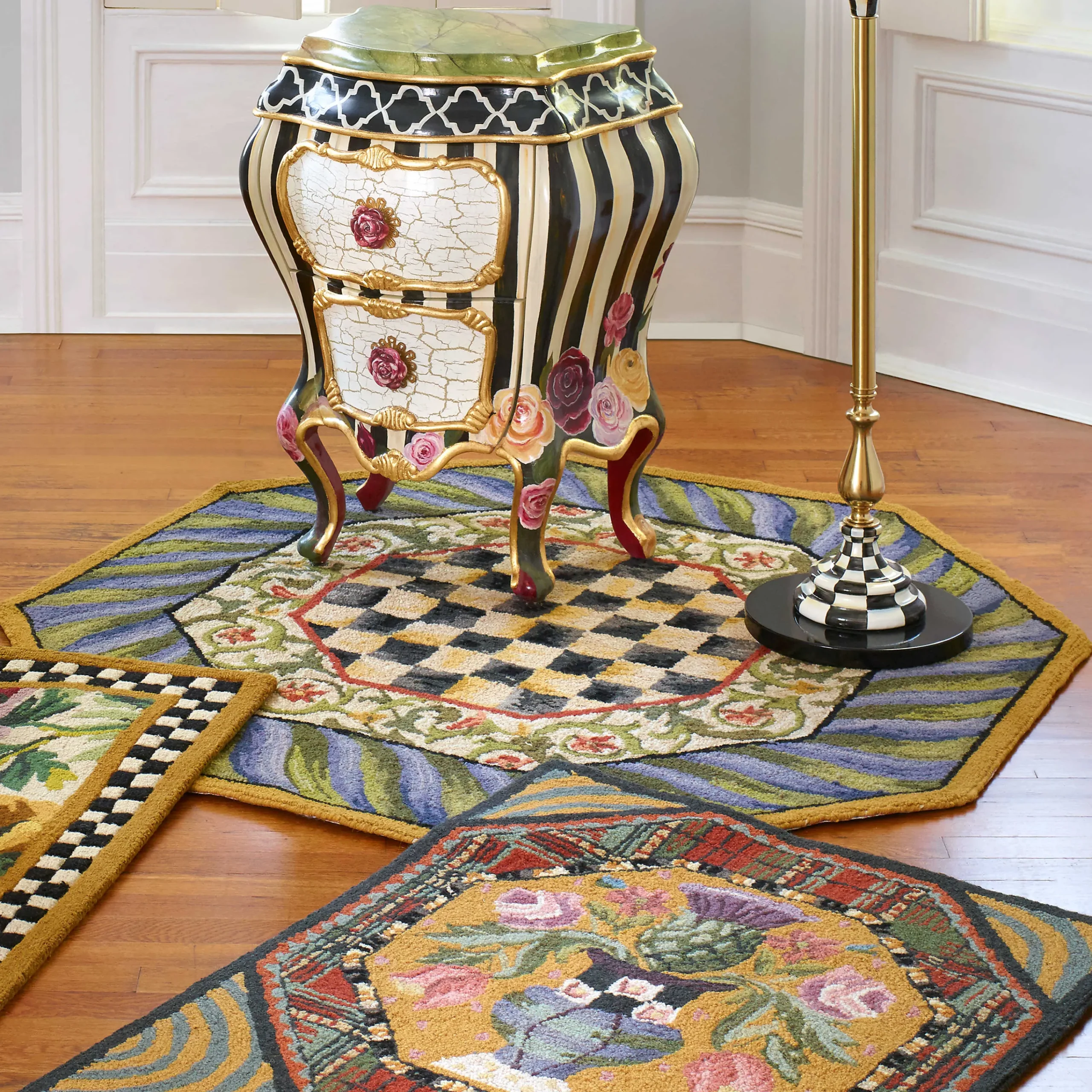 MacKenzie-Childs Rugs<Courtly Check Purple  Green 5' Octagon Rug