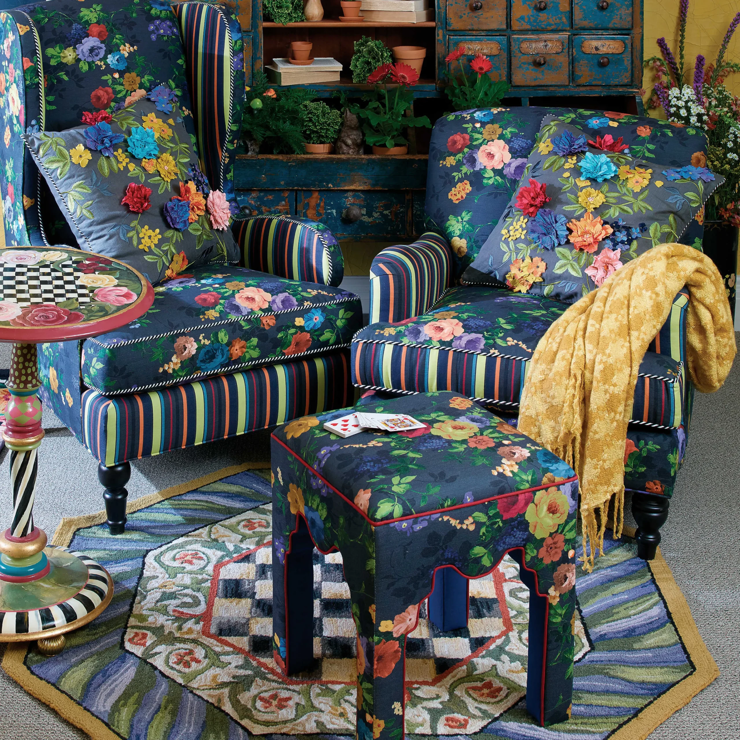 MacKenzie-Childs Rugs<Courtly Check Purple  Green 5' Octagon Rug