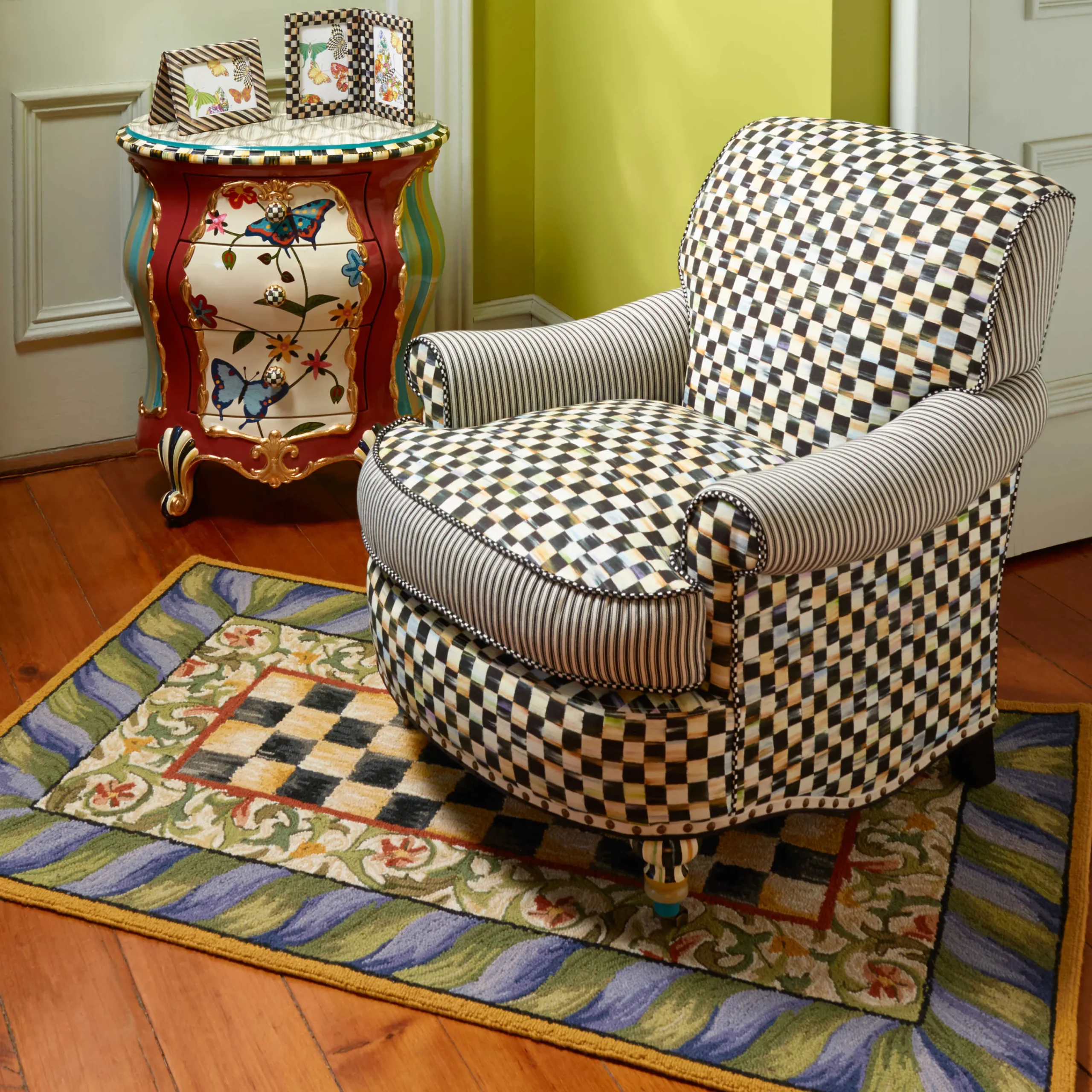 MacKenzie-Childs Rugs<Courtly Check Purple  Green 3' x 5' Rug