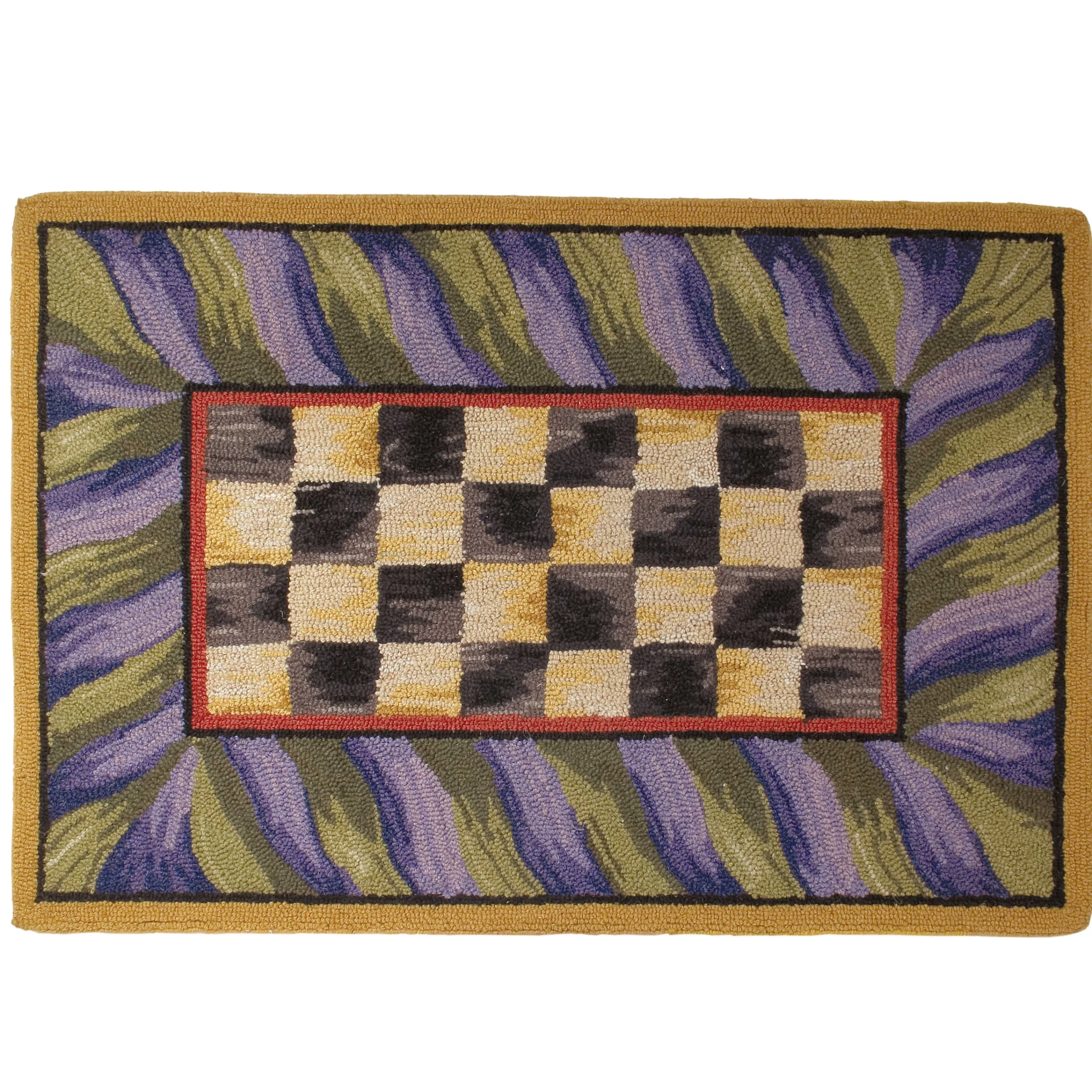 MacKenzie-Childs Rugs<Courtly Check Purple  Green 2' x 3' Rug