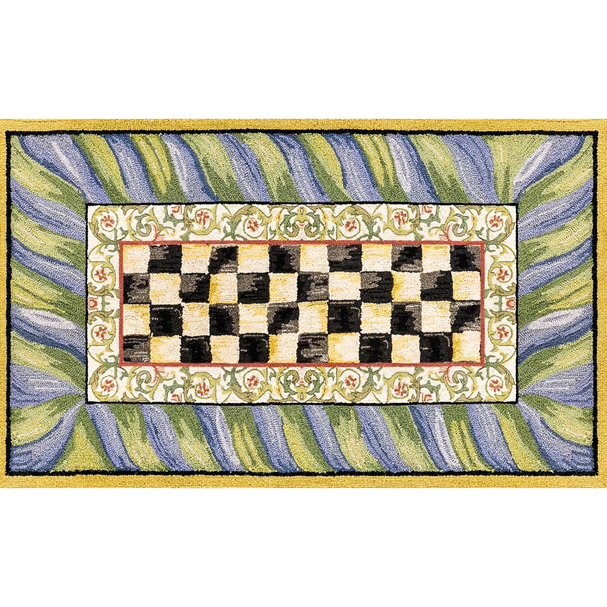 MacKenzie-Childs Rugs<Courtly Check Purple  Green 3' x 5' Washable Rug