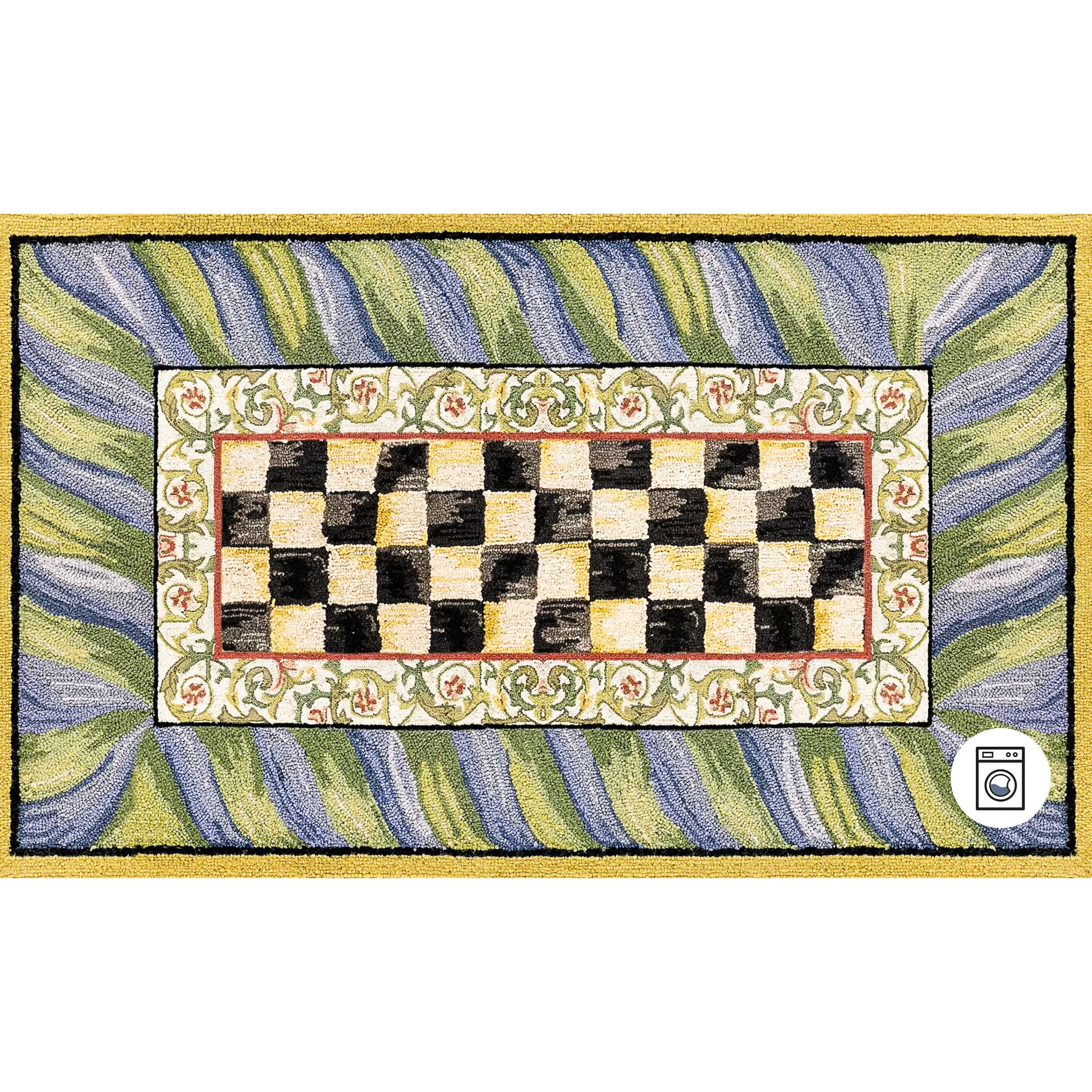 MacKenzie-Childs Rugs<Courtly Check Purple  Green 3' x 5' Washable Rug