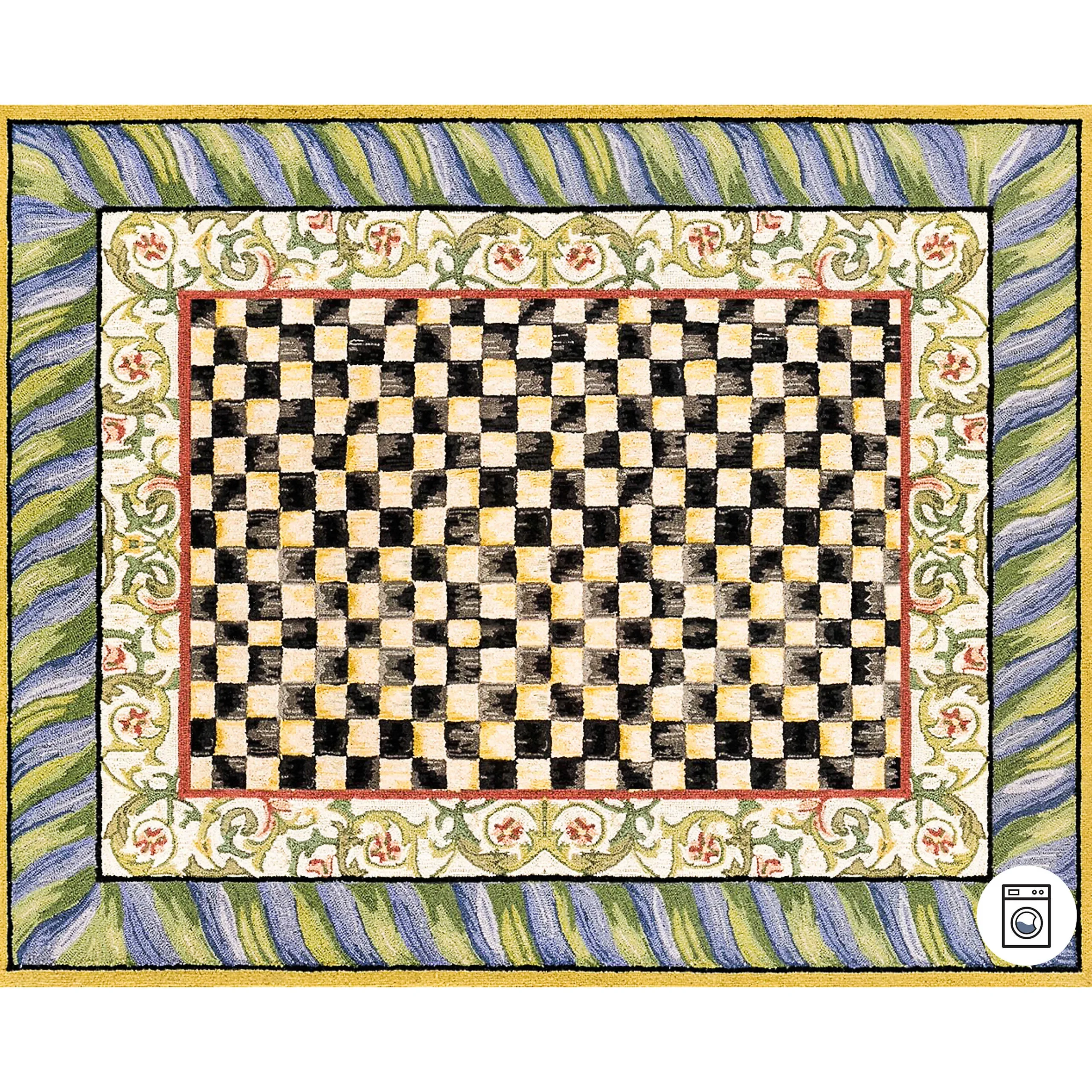 MacKenzie-Childs Rugs<Courtly Check Purple  Green 8' x 10' Washable Rug