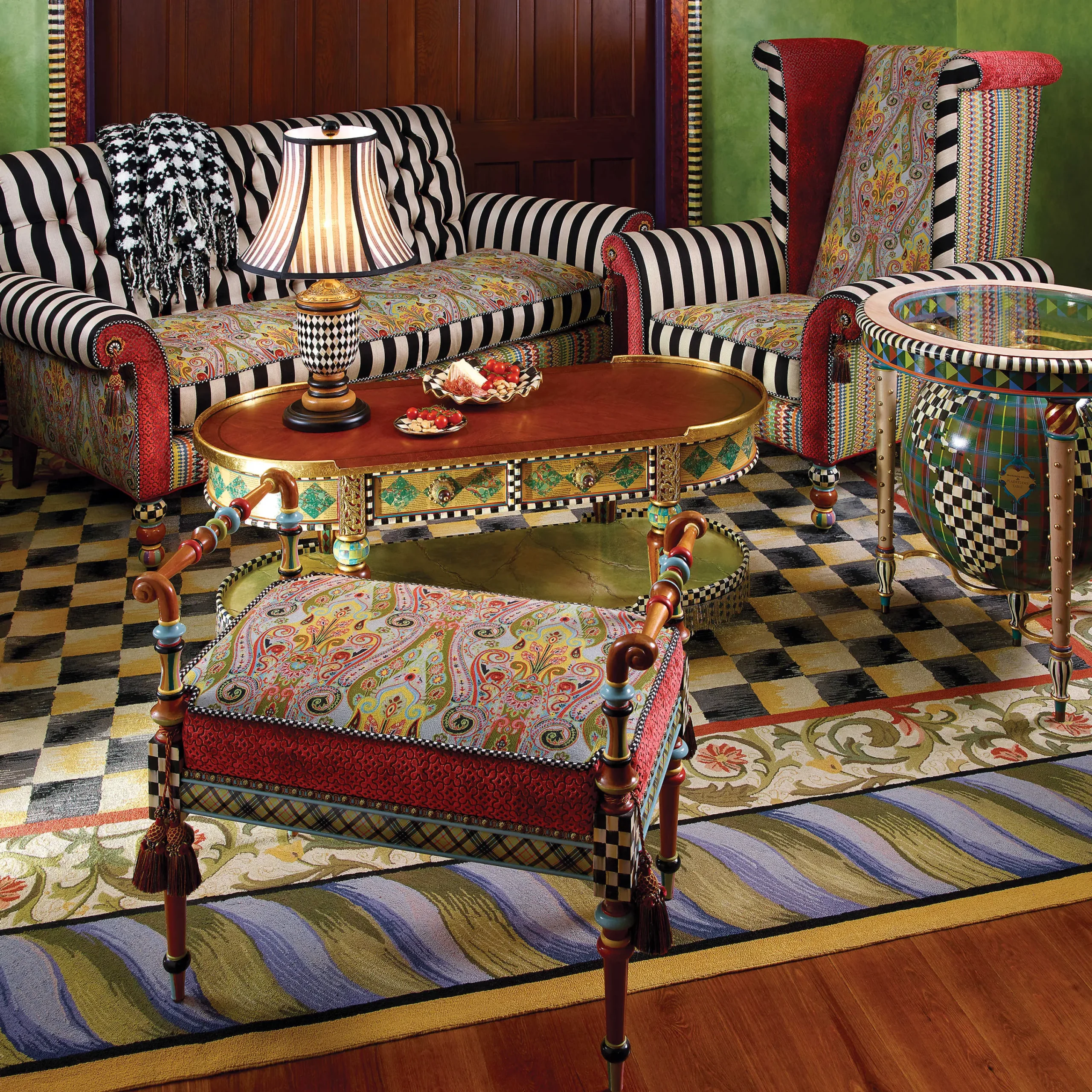 MacKenzie-Childs Rugs<Courtly Check Purple  Green 9' x 12' Rug