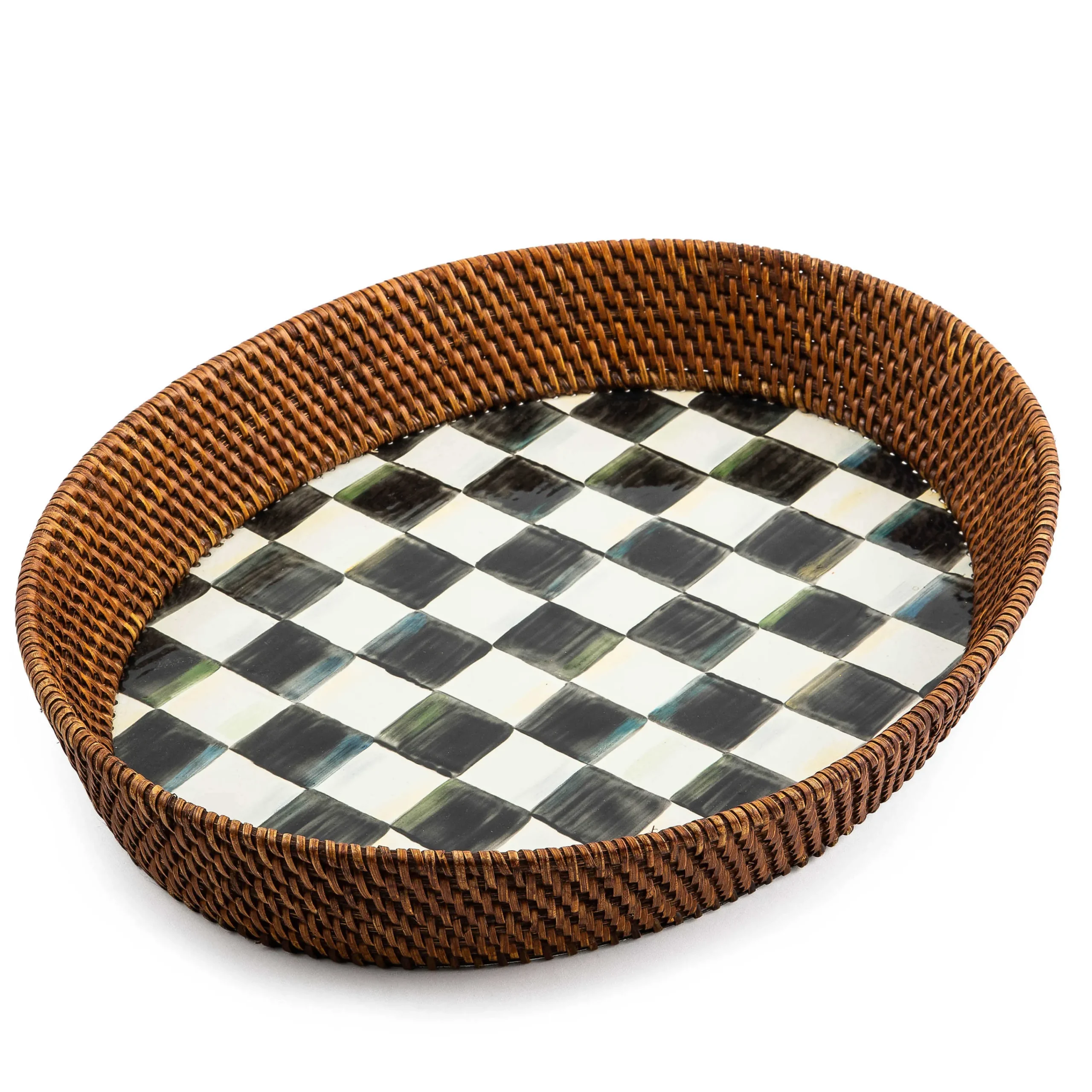 MacKenzie-Childs Fall Entertaining|Bar Entertaining<Courtly Check Rattan  Enamel Large Serving Tray