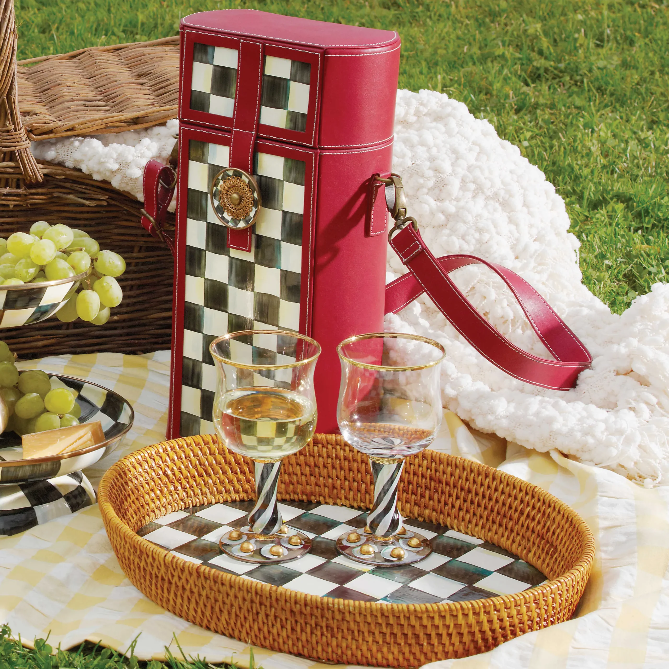 MacKenzie-Childs Fall Entertaining|Bar Entertaining<Courtly Check Rattan  Enamel Large Serving Tray