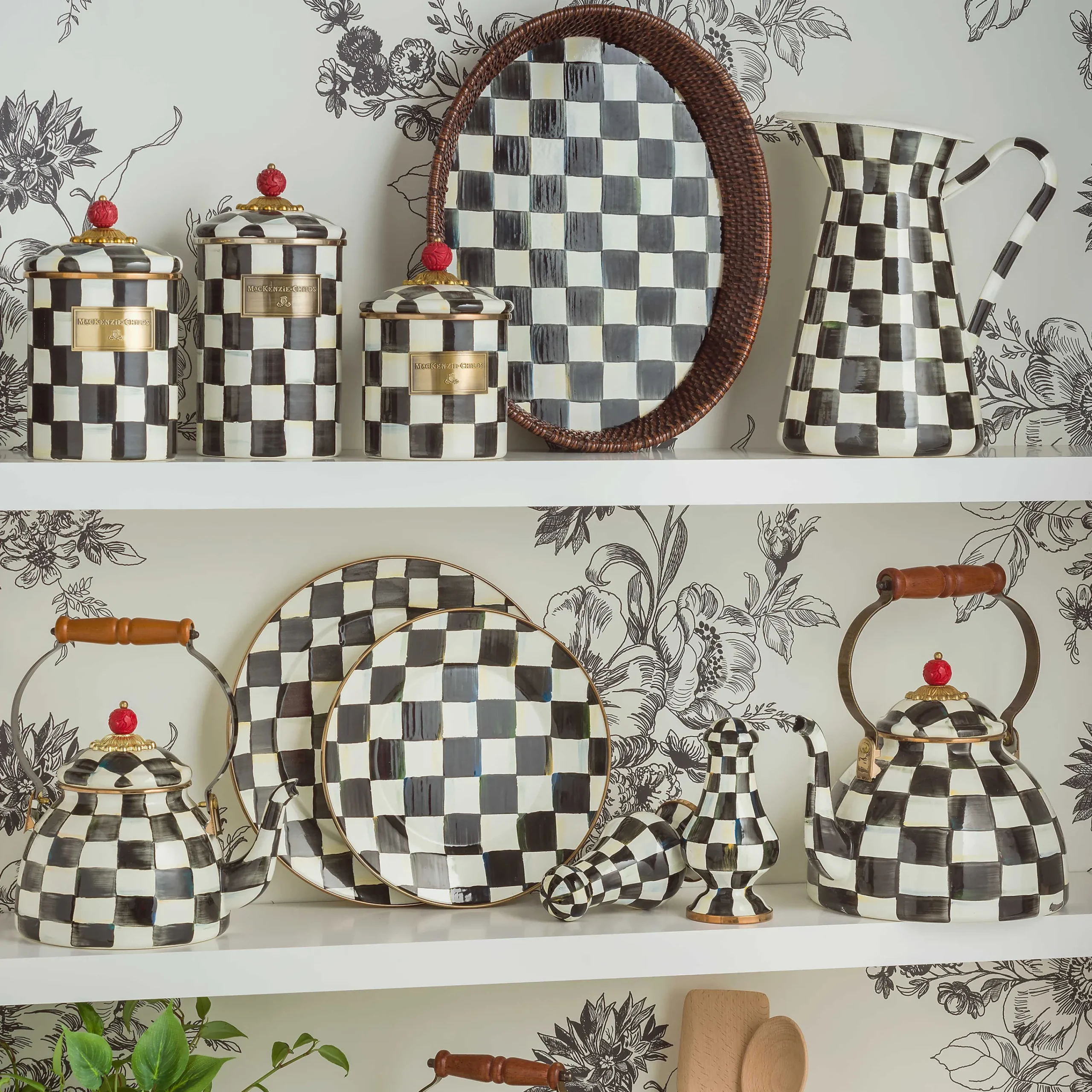 MacKenzie-Childs Fall Entertaining|Bar Entertaining<Courtly Check Rattan  Enamel Large Serving Tray
