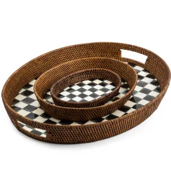 MacKenzie-Childs Bar Entertaining|Serveware<Courtly Check Rattan  Enamel Party Serving Tray