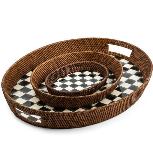 MacKenzie-Childs Bar Entertaining|Serveware<Courtly Check Rattan  Enamel Party Serving Tray