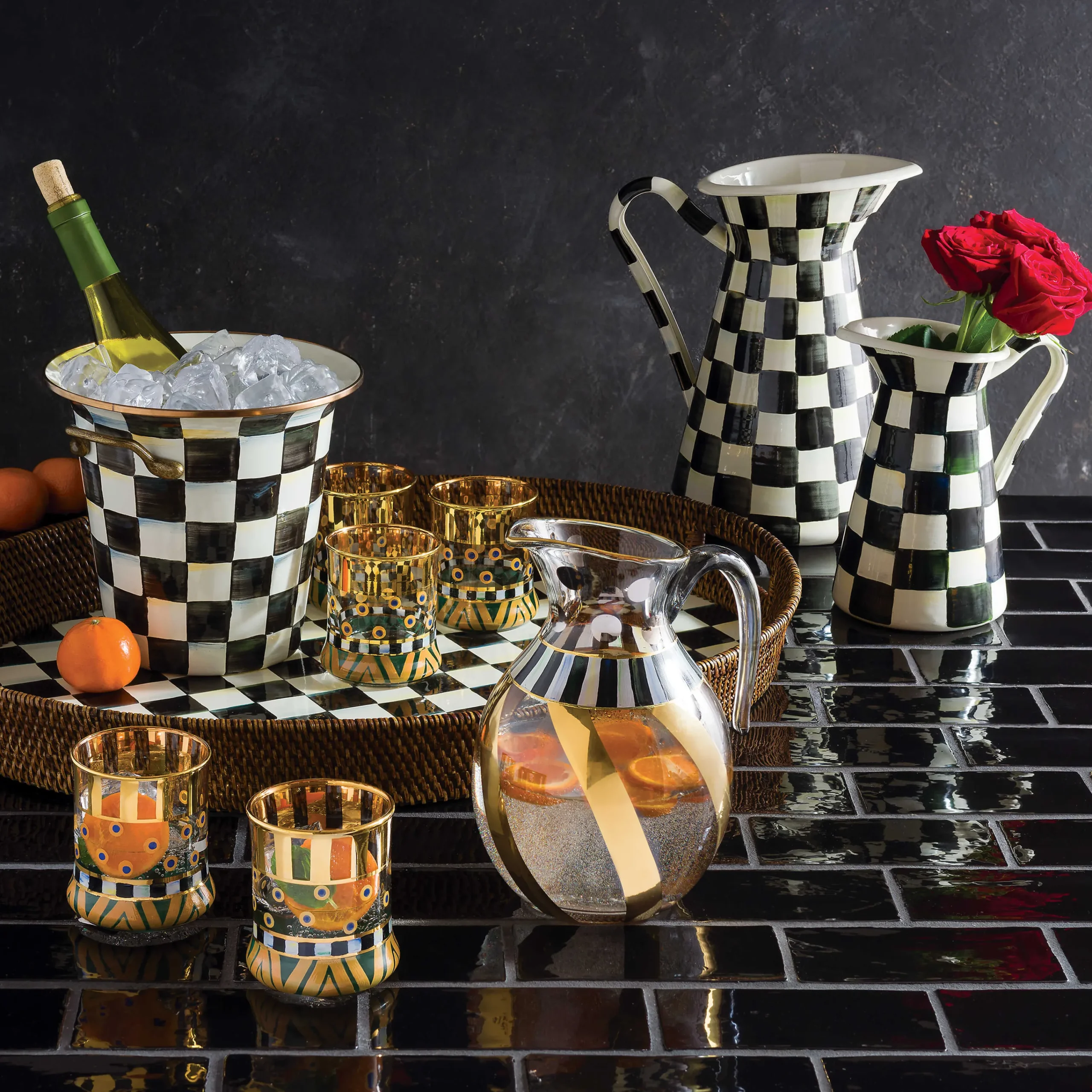 MacKenzie-Childs Bar Entertaining|Serveware<Courtly Check Rattan  Enamel Party Serving Tray