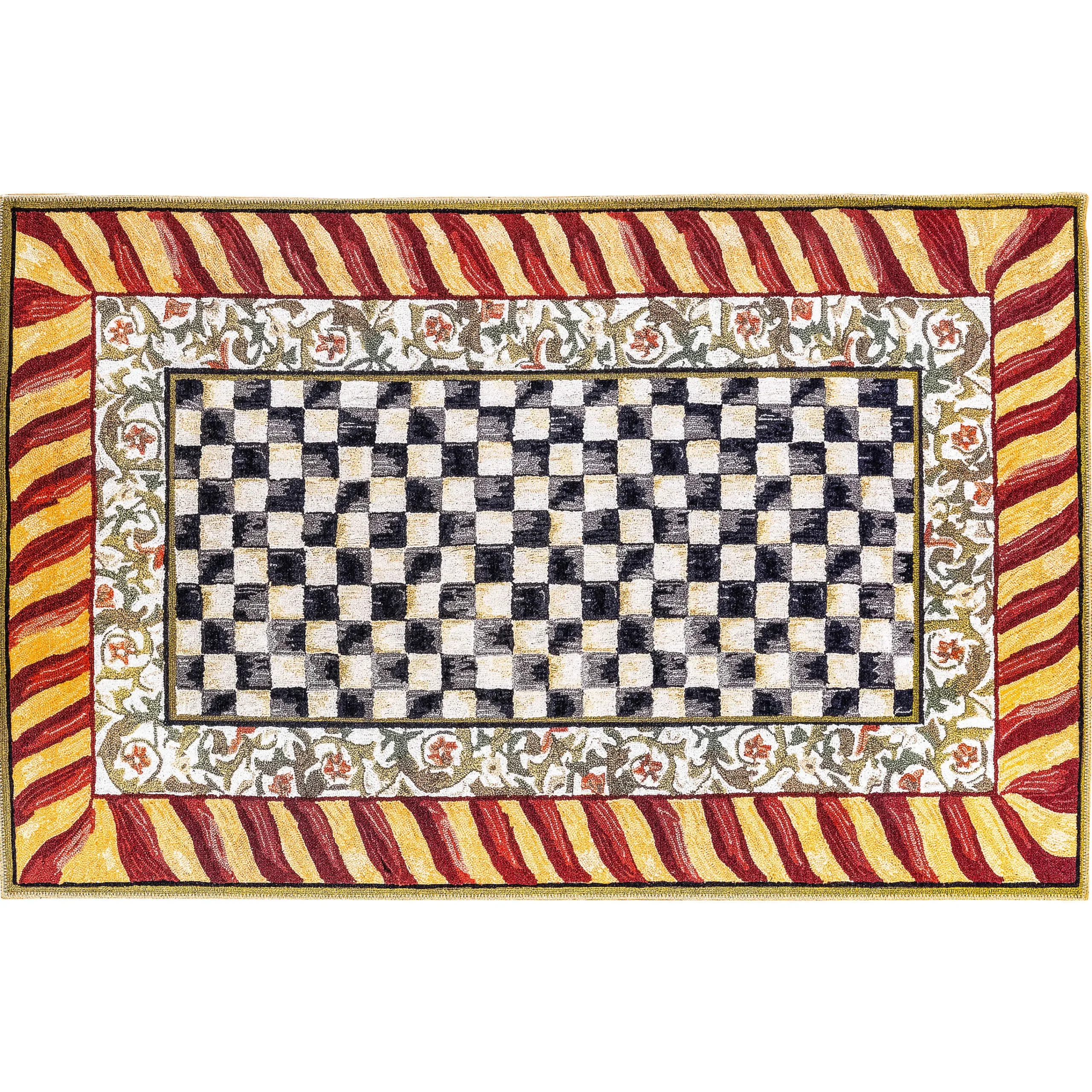 MacKenzie-Childs Rugs<Courtly Check Red  Gold 5' x 7'6 Washable Rug