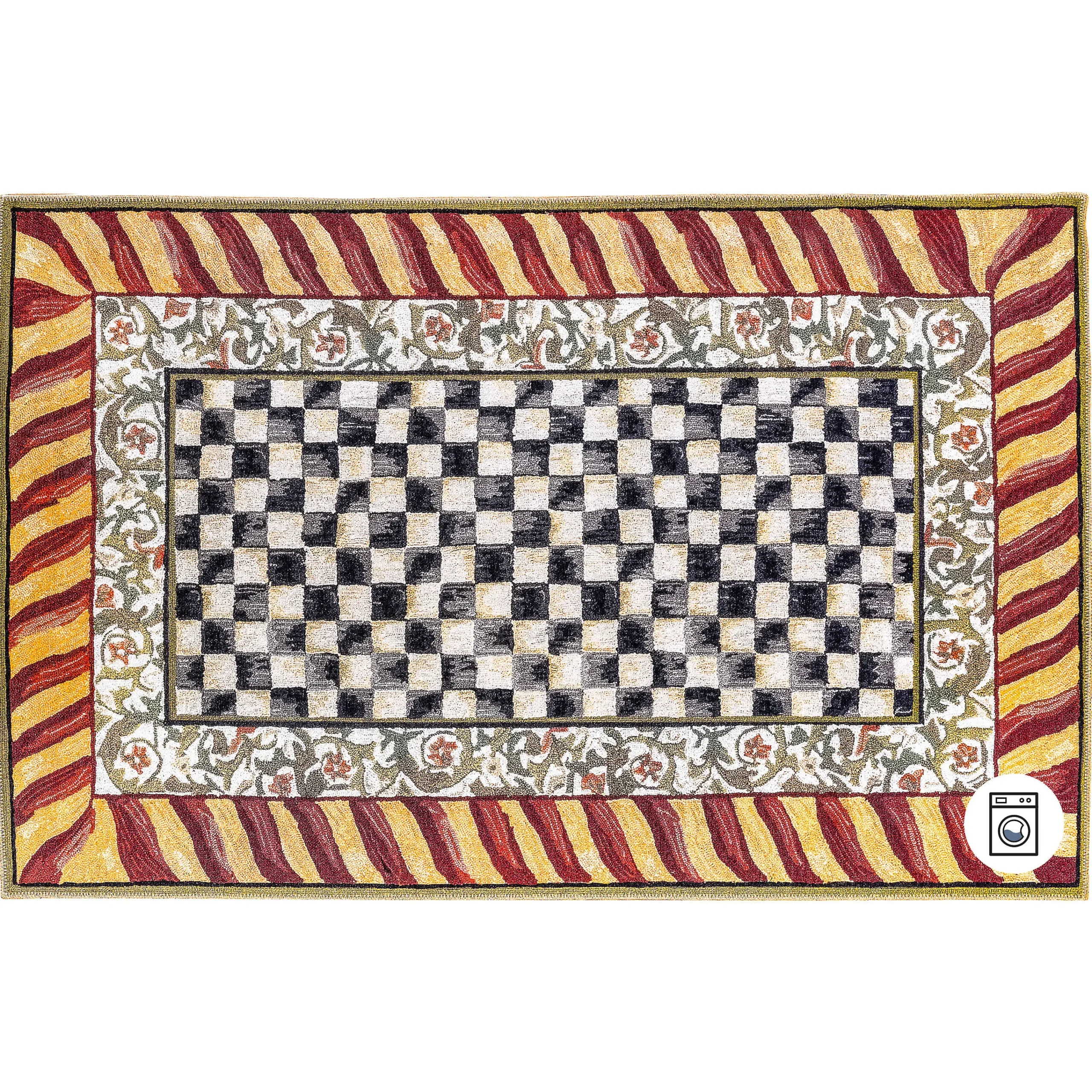 MacKenzie-Childs Rugs<Courtly Check Red  Gold 5' x 7'6 Washable Rug
